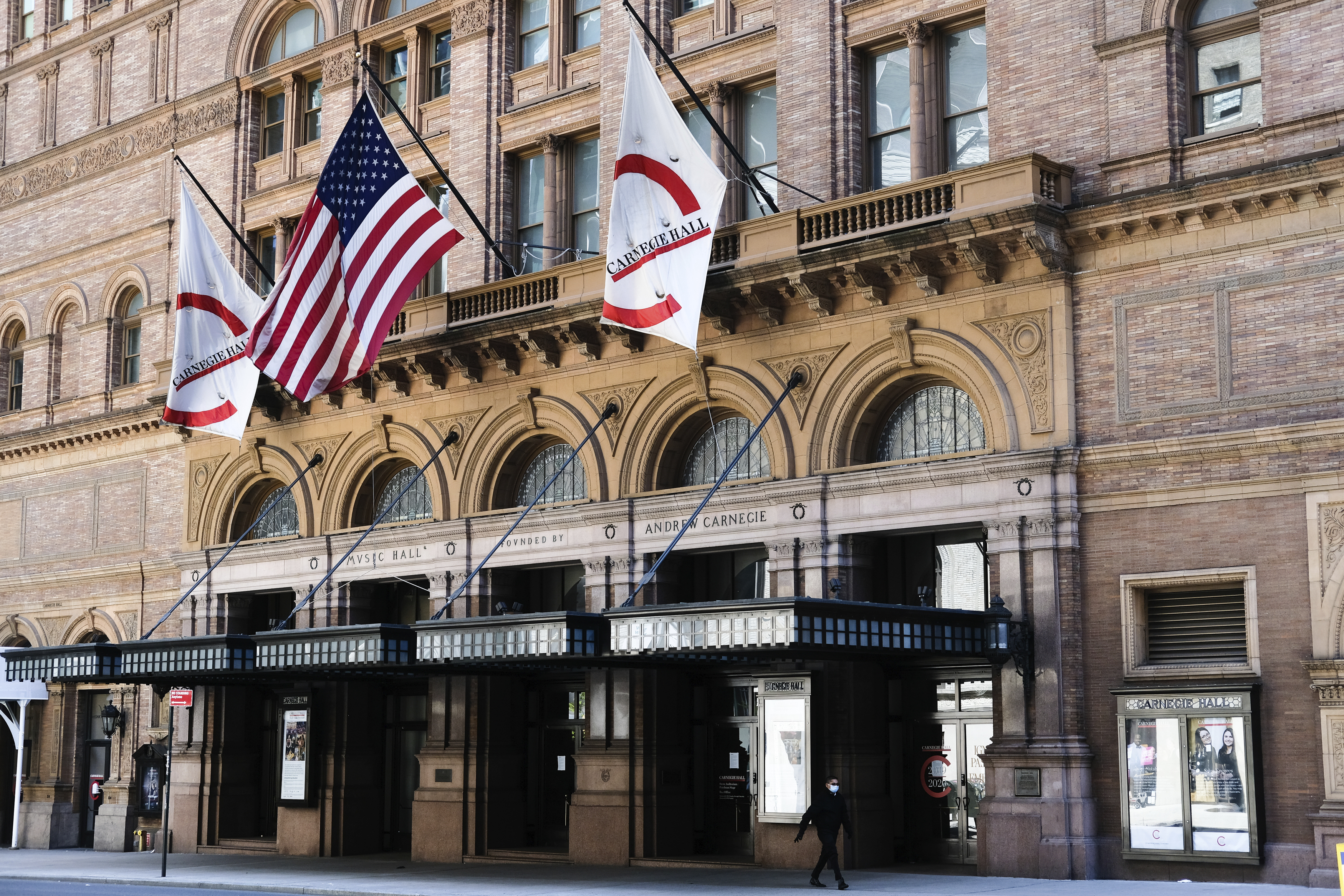 FILE - The exterior of Carnegie Hall appears in New York on May 12, 2020. (Photo by Evan Agostini/Invision/AP, File)