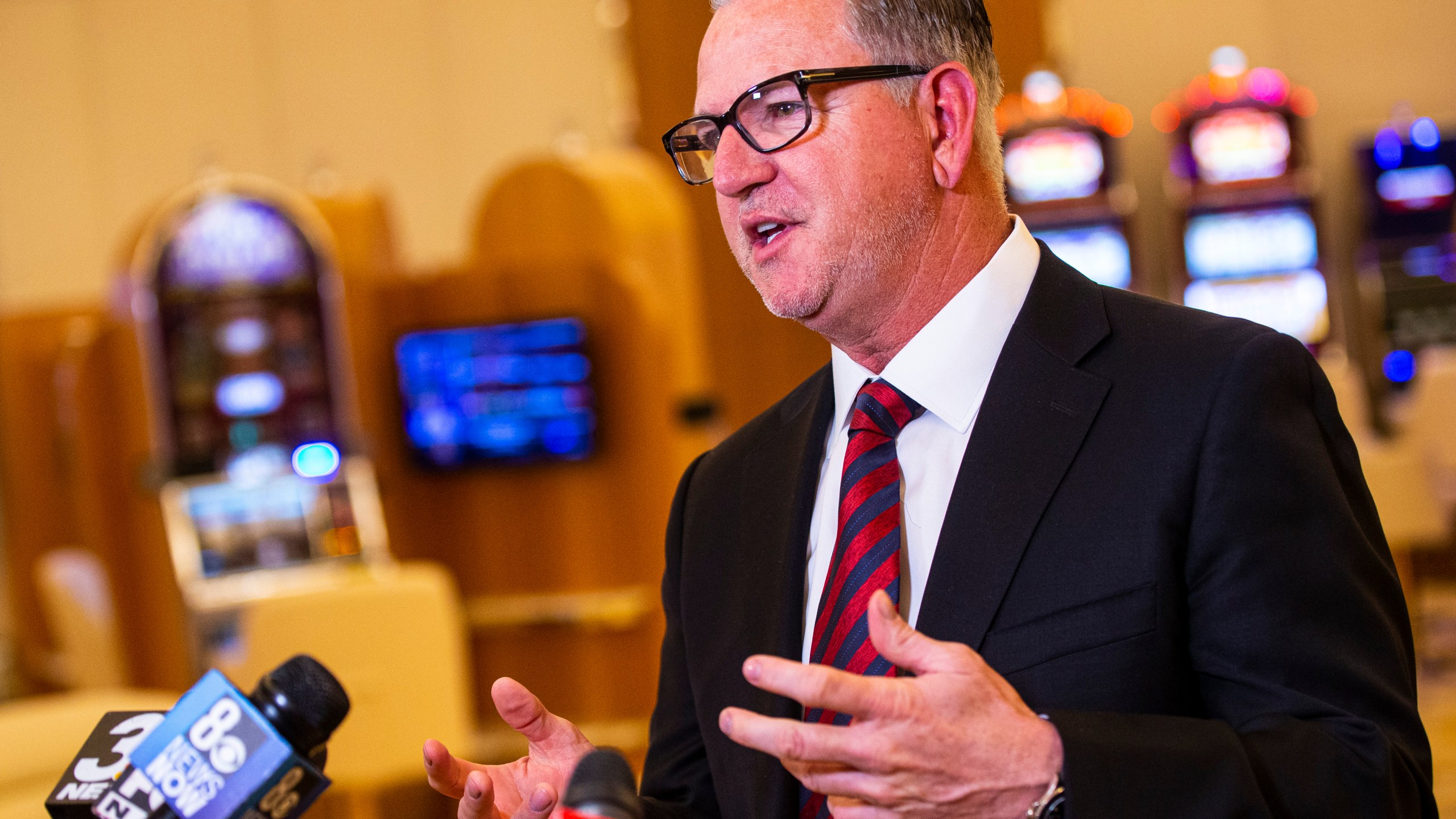Resorts World Las Vegas President Scott Sibella speaks during a tour of property before its opening in Las Vegas, June 23, 2021. Former top executive at Las Vegas Strip casinos, Sibella, faces a judge in Los Angeles on Wednesday, May 8, 2024, and possible federal prison time after pleading guilty to violating federal anti-money laundering rules. (Chase Stevens/Las Vegas Review-Journal via AP)