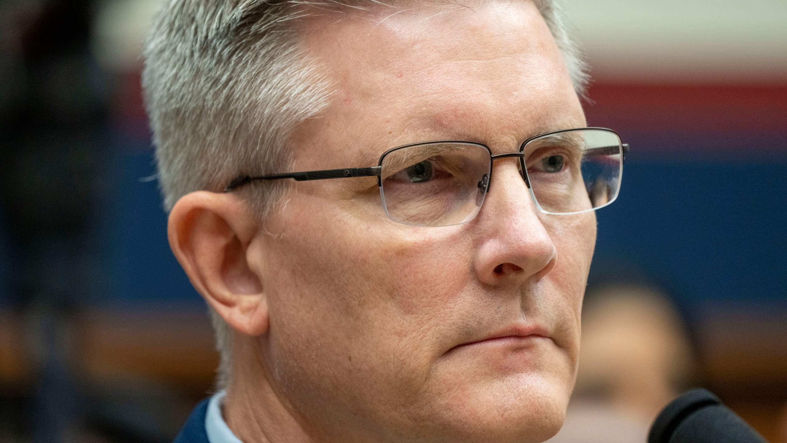 U.S. Coast Guard Vice Admiral Peter Gautier, Deputy Commandant for Operations, attends a House Committee on Transportation and Infrastructure hearing on the federal response to the Francis Scott Key Bridge collapse, Wednesday, May 15, 2024, on Capitol Hill in Washington. (AP Photo/Jacquelyn Martin)