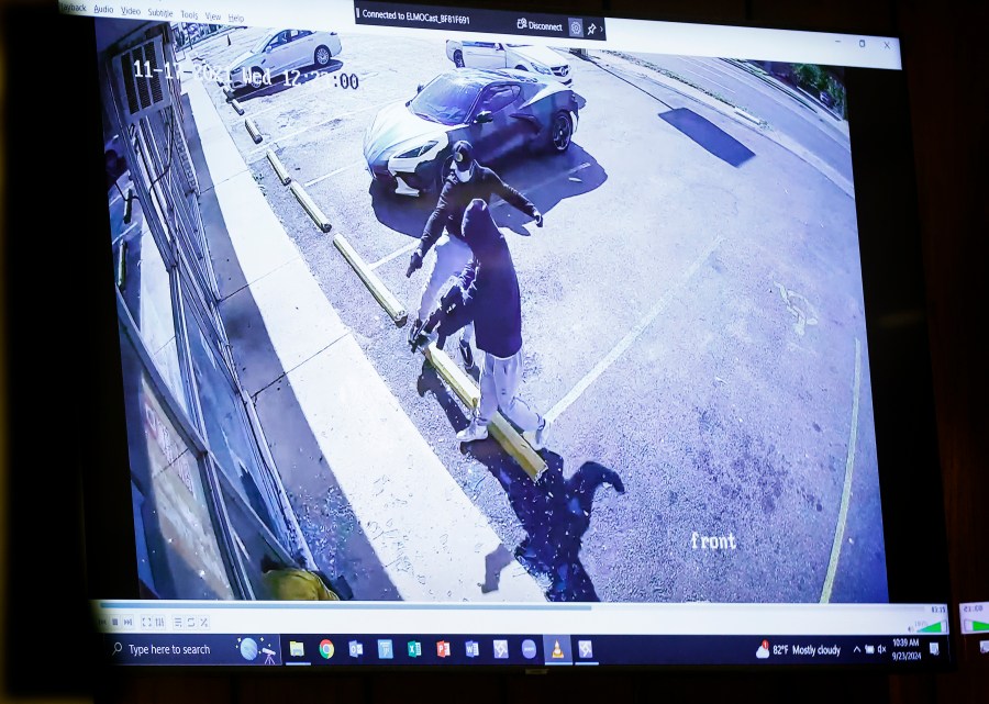 Video evidence is shown during the murder trial of rapper Young Dolph in Memphis, Tenn., Monday, Sept. 23, 2024. (Mark Weber/Daily Memphian via AP, Pool)