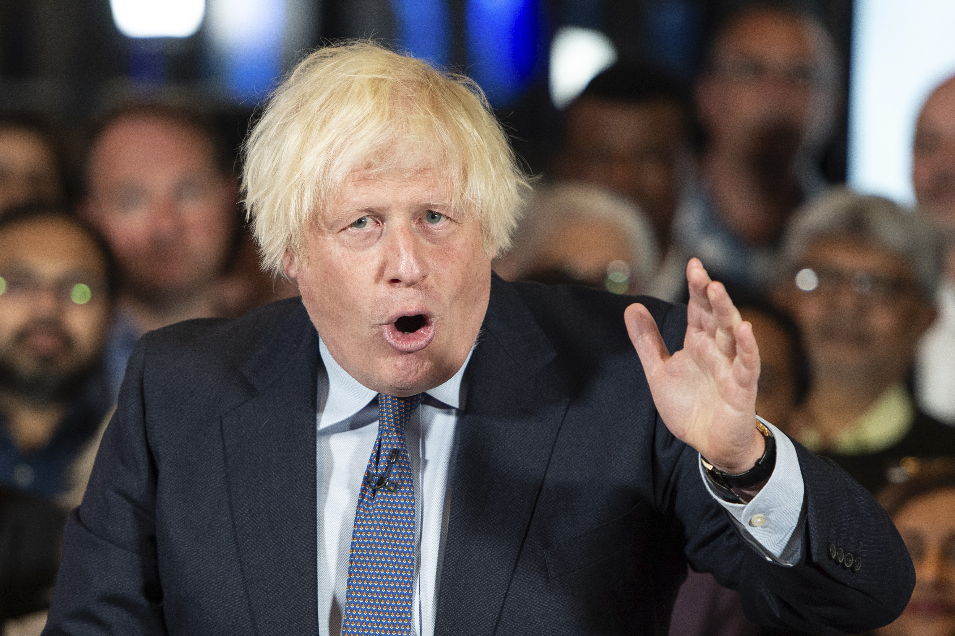 FILE - Former Prime Minister of the United Kingdom, Boris Johnson, delivers a speech at a Conservative Party campaign event at the National Army Museum in London., Tuesday, July 2, 2024. (AP Photo/Thomas Krych,File)
