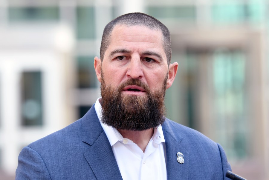 Steve Cagen, special agent in charge of Homeland Security Investigations, speaks to the media following the torture conviction of former Gambian military member Michael Sang Correa in federal court in Denver on Tuesday, April 15, 2025. (AP Photo/Thomas Peipert)