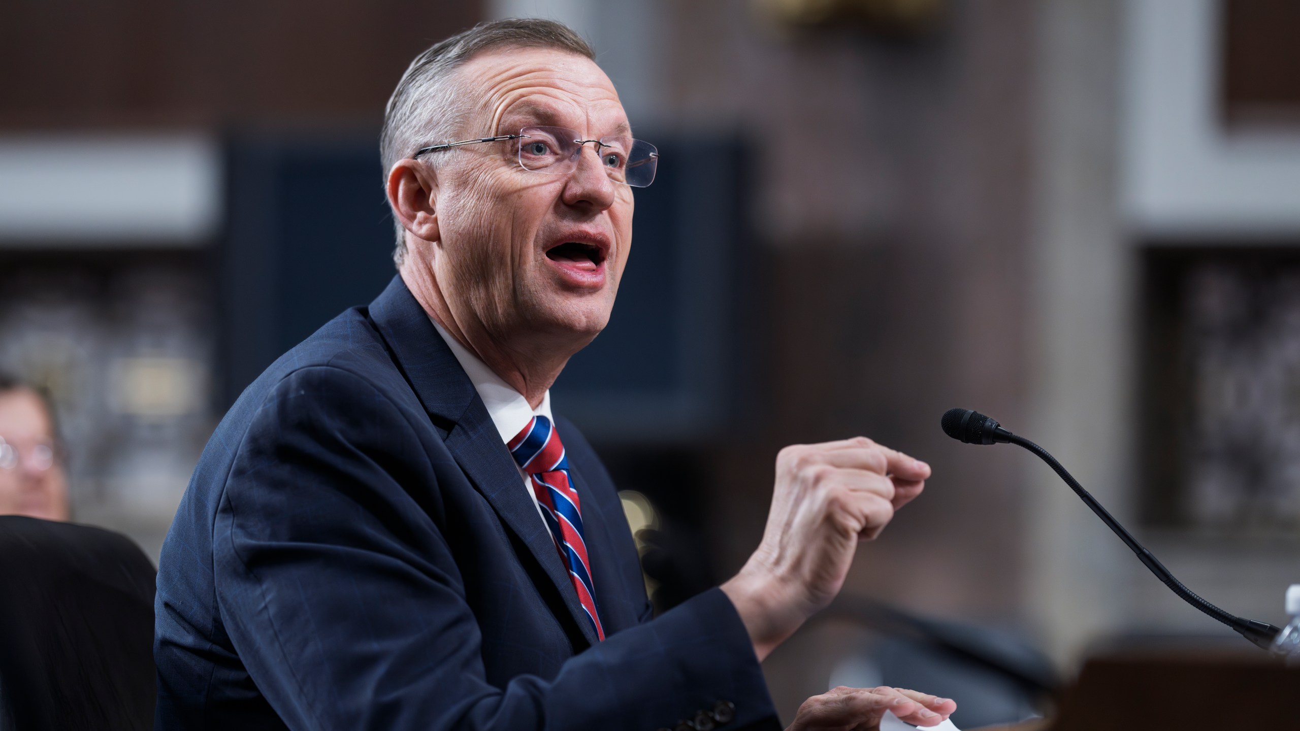 Doug Collins, President Donald Trump's pick to be Secretary of the Department of Veterans' Affairs, speaks at his confirmation hearing before the Senate Veterans' Affairs Committee, at the Capitol in Washington, Jan. 21, 2025. (AP Photo/J. Scott Applewhite, File)