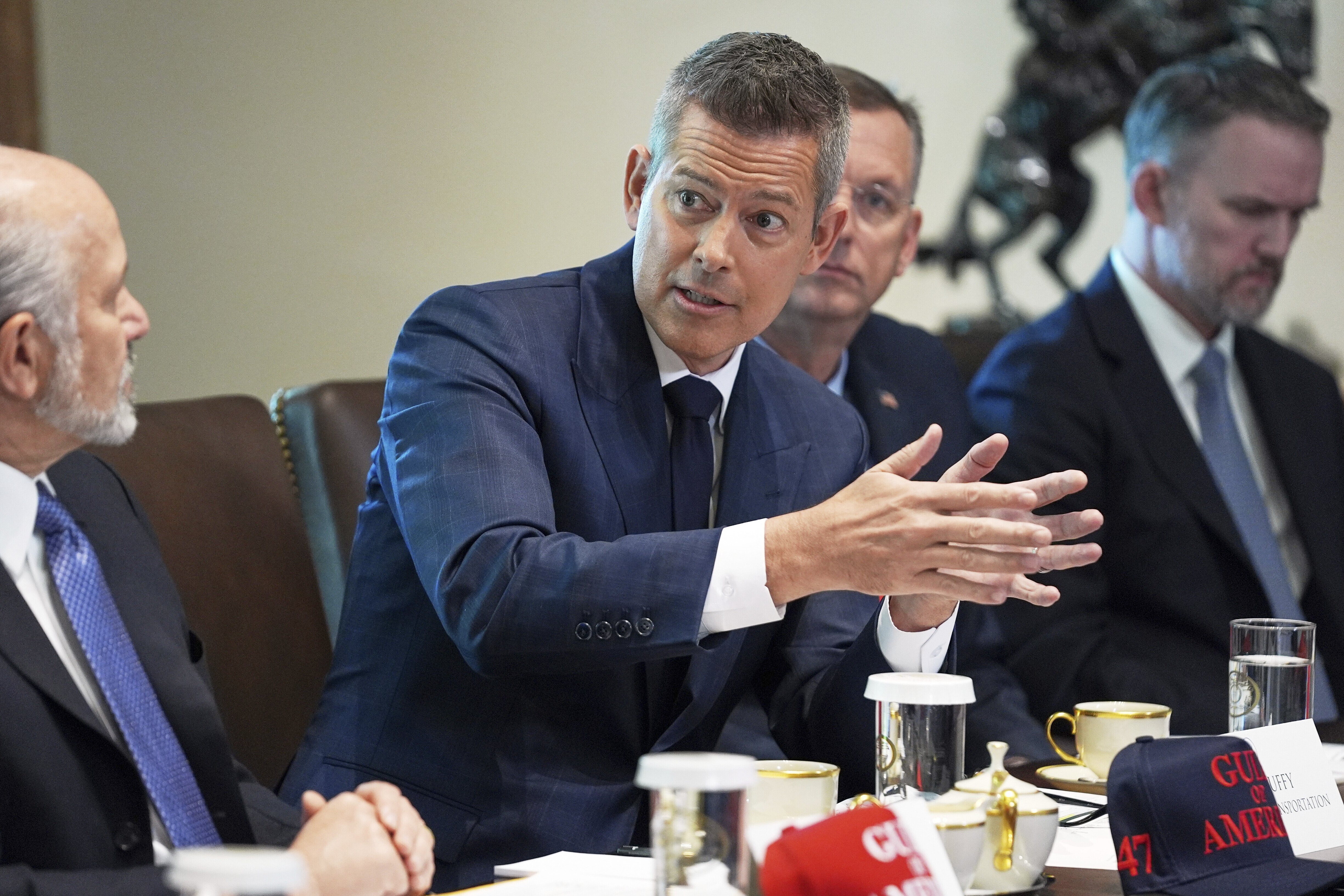 Secretary of Transportation Sean Duffy, speaks during a cabinet meeting at the White House, Wednesday, April 30, 2025, in Washington. (AP Photo/Evan Vucci)