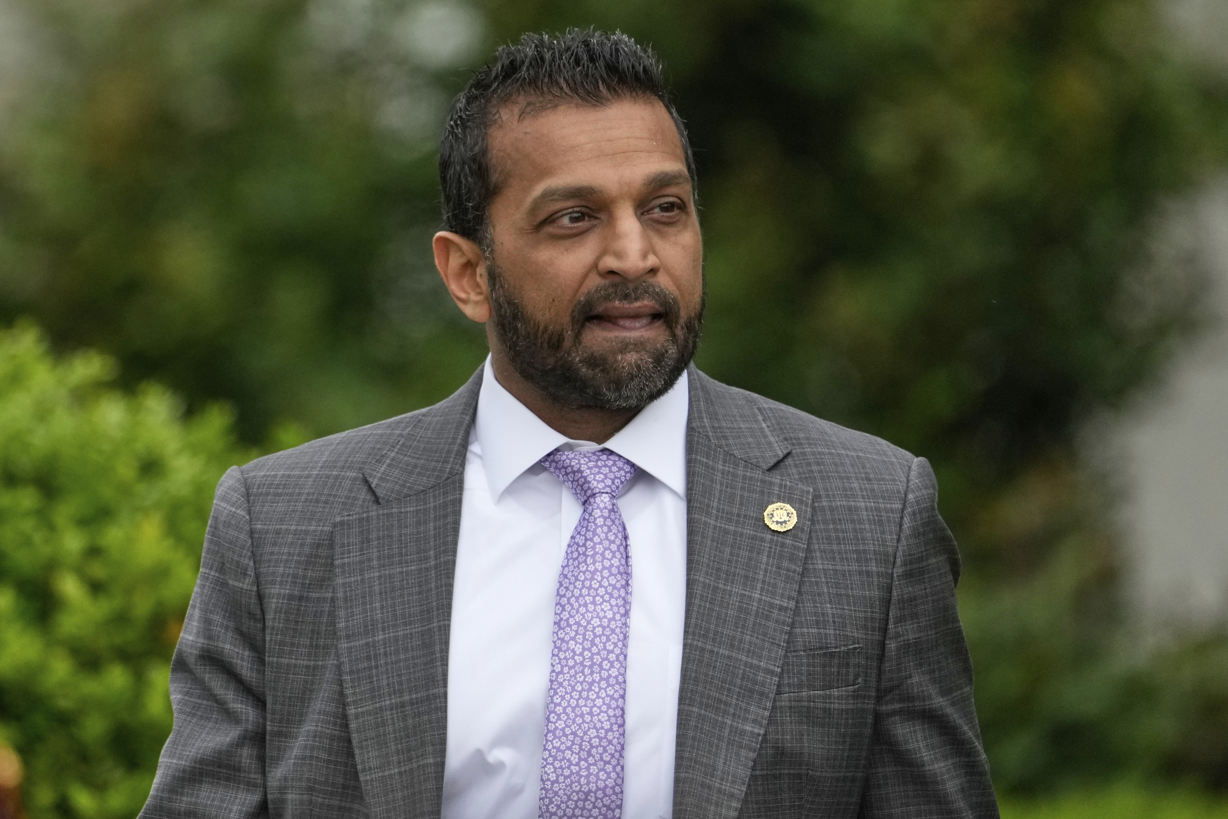 FILE - FBI director Kash Patel arrives on the South Lawn of the White House before President Donald Trump and first lady Melania Trump participate in the White House Easter Egg Roll, April 21, 2025, in Washington. (AP Photo/Alex Brandon, File)