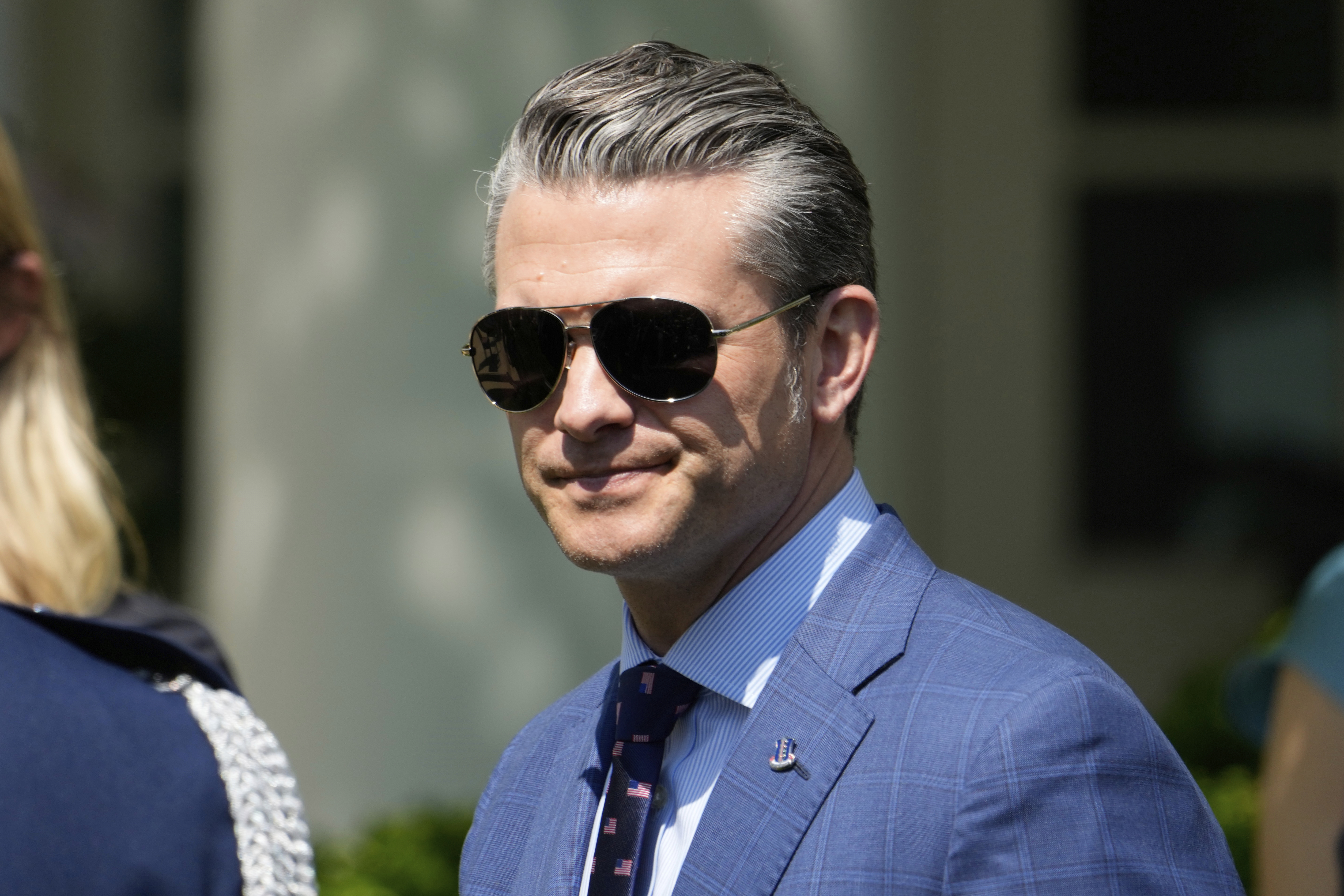 Secretary of Defense Pete Hegseth arrives for a National Day of Prayer event in the Rose Garden of the White House, Thursday, May 1, 2025, in Washington. (AP Photo/Alex Brandon)