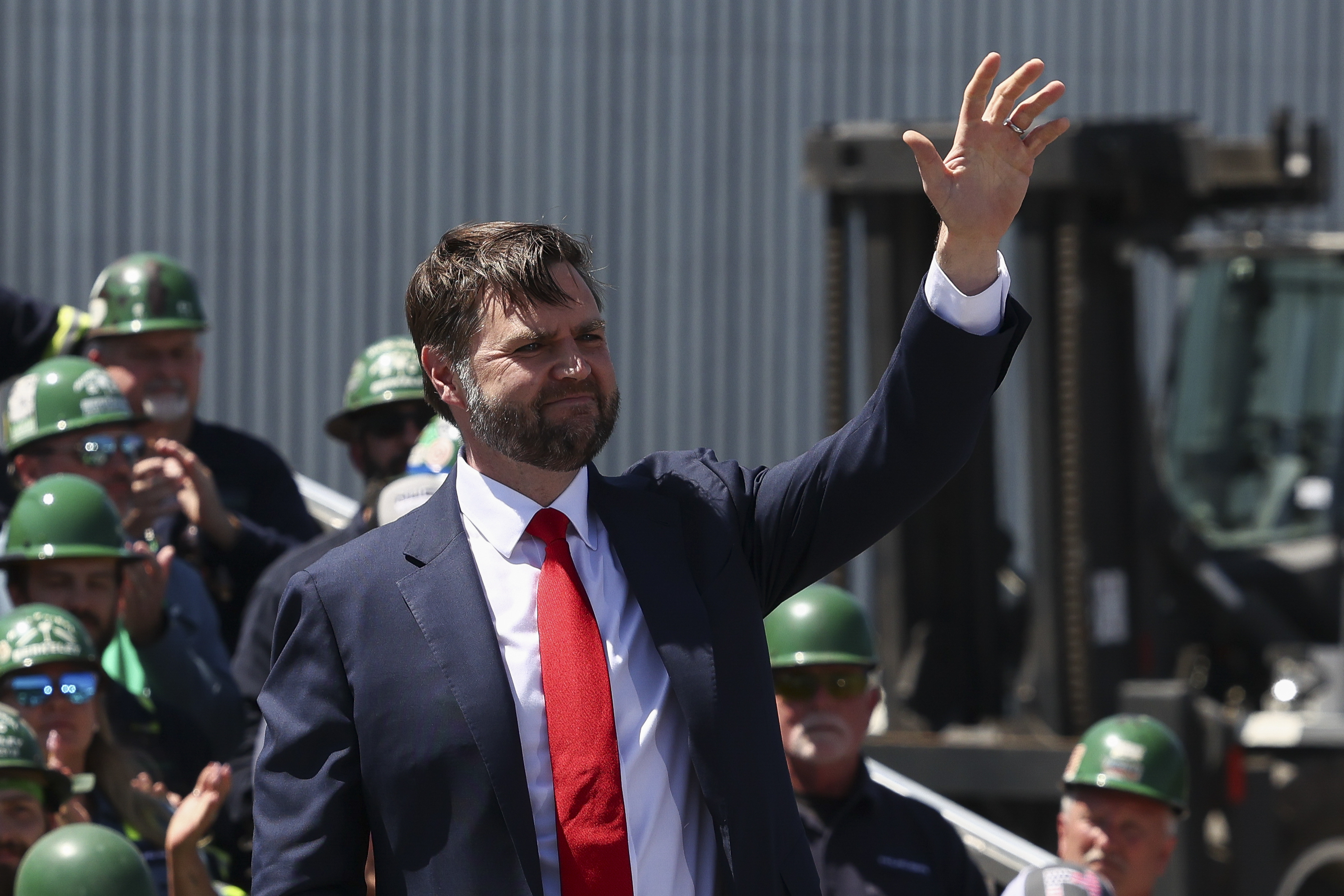 Vice President JD Vance departs after speaking during a tour at Nucor Steel Berkeley in Huger, S.C., Thursday, May 1, 2025. (Kevin Lamarque/Pool Photo via AP)