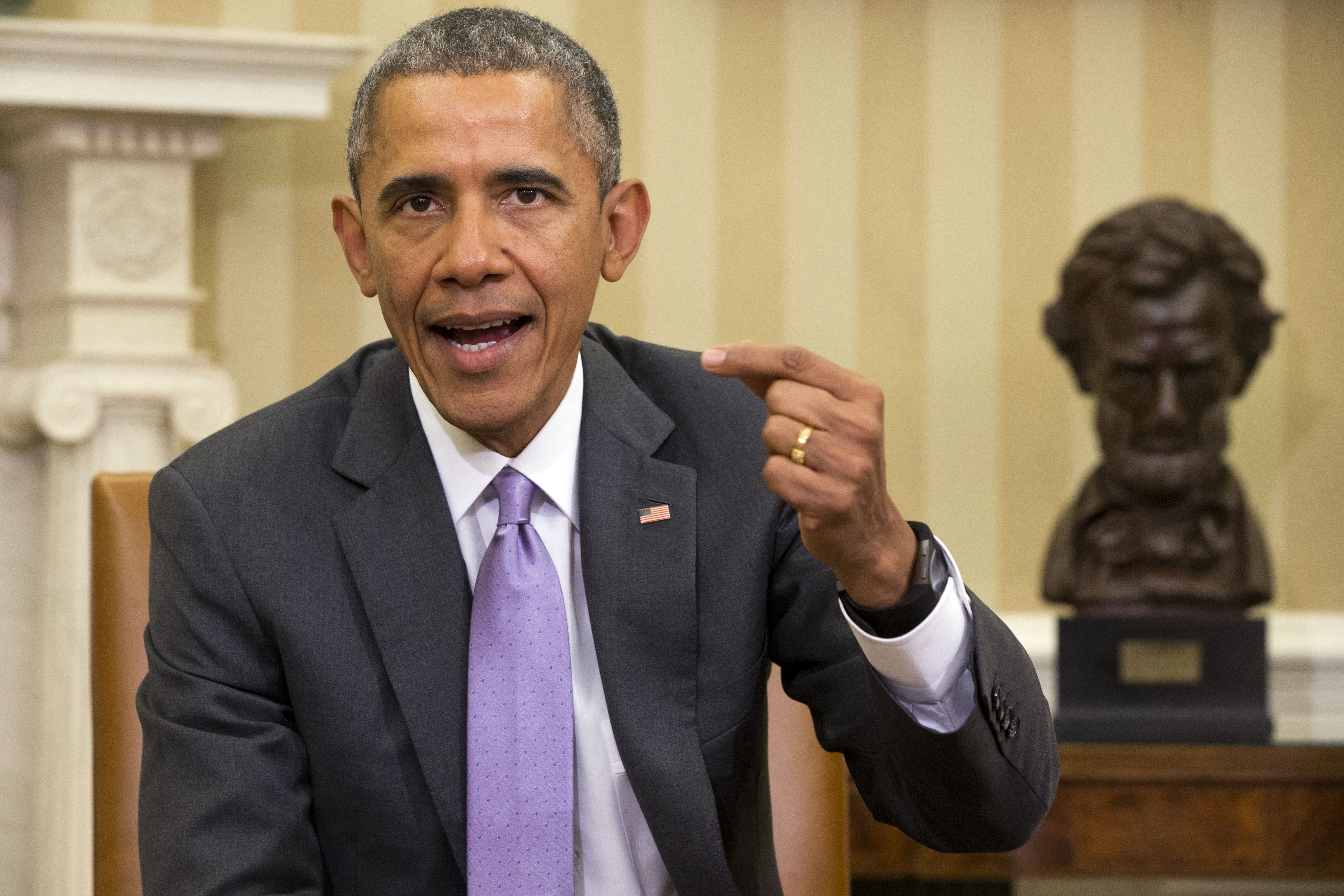 FILE - President Barack Obama speaks about Iran and Israeli Prime Minister Benjamin Netanyahu's speech to Congress during a meeting with Defense Secretary Ash Carter in the Oval Office of the White House in Washington, March 3, 2015. (AP Photo/Jacquelyn Martin, File)