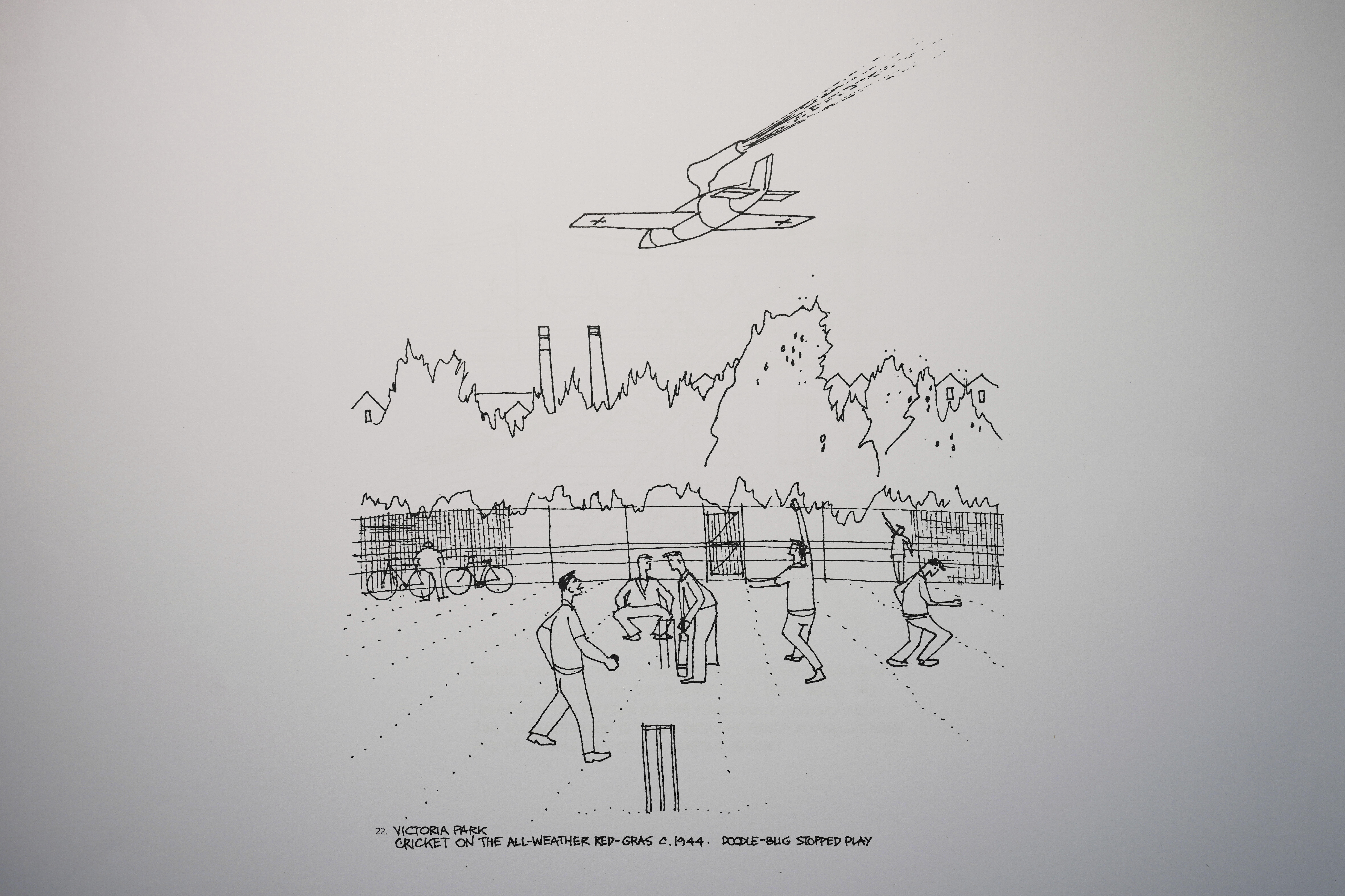 A drawing featuring Victoria Park created by John Goldsmith, in London, Thursday, April 24, 2025. (AP Photo/Kin Cheung)