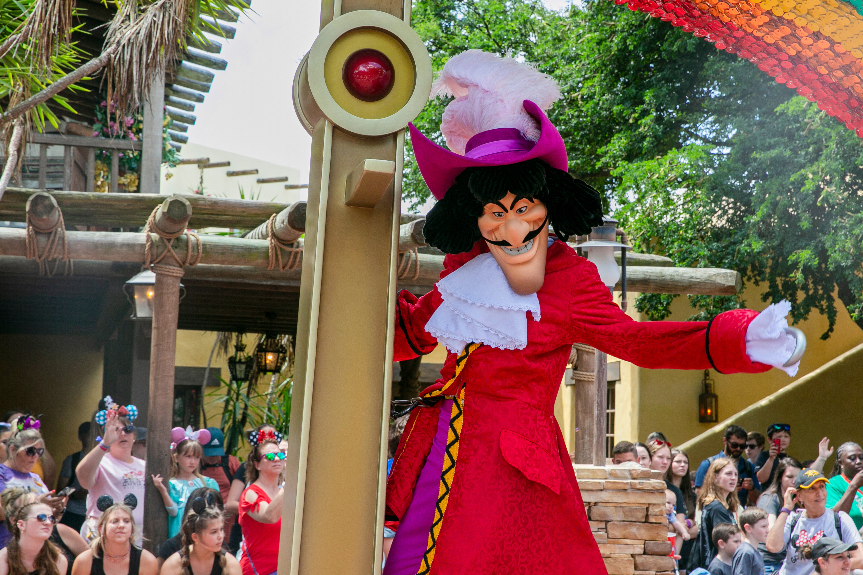 FILE - An actor portraying Captain Hook from Peter Pan performs on a float during the Festival of Fantasy Parade at Magic Kingdom Park at Walt Disney World Resort in Lake Buena Vista, Fla., Monday, April 18, 2022. (AP Photo/Ted Shaffrey, File)