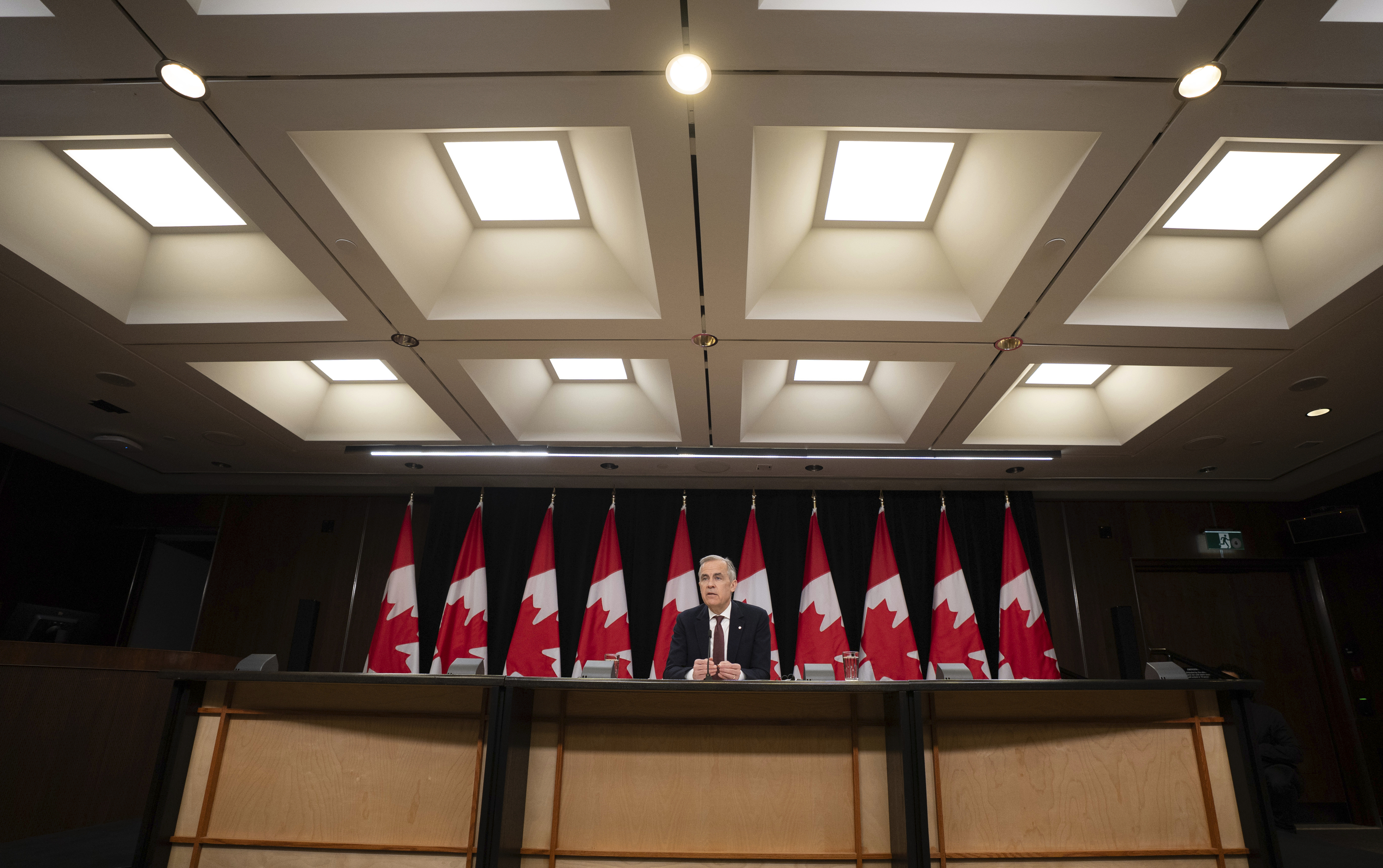 Prime Minister Mark Carney is seen during a news conference, in Ottawa, Friday, May 2, 2025. (Adrian Wyld /The Canadian Press via AP)