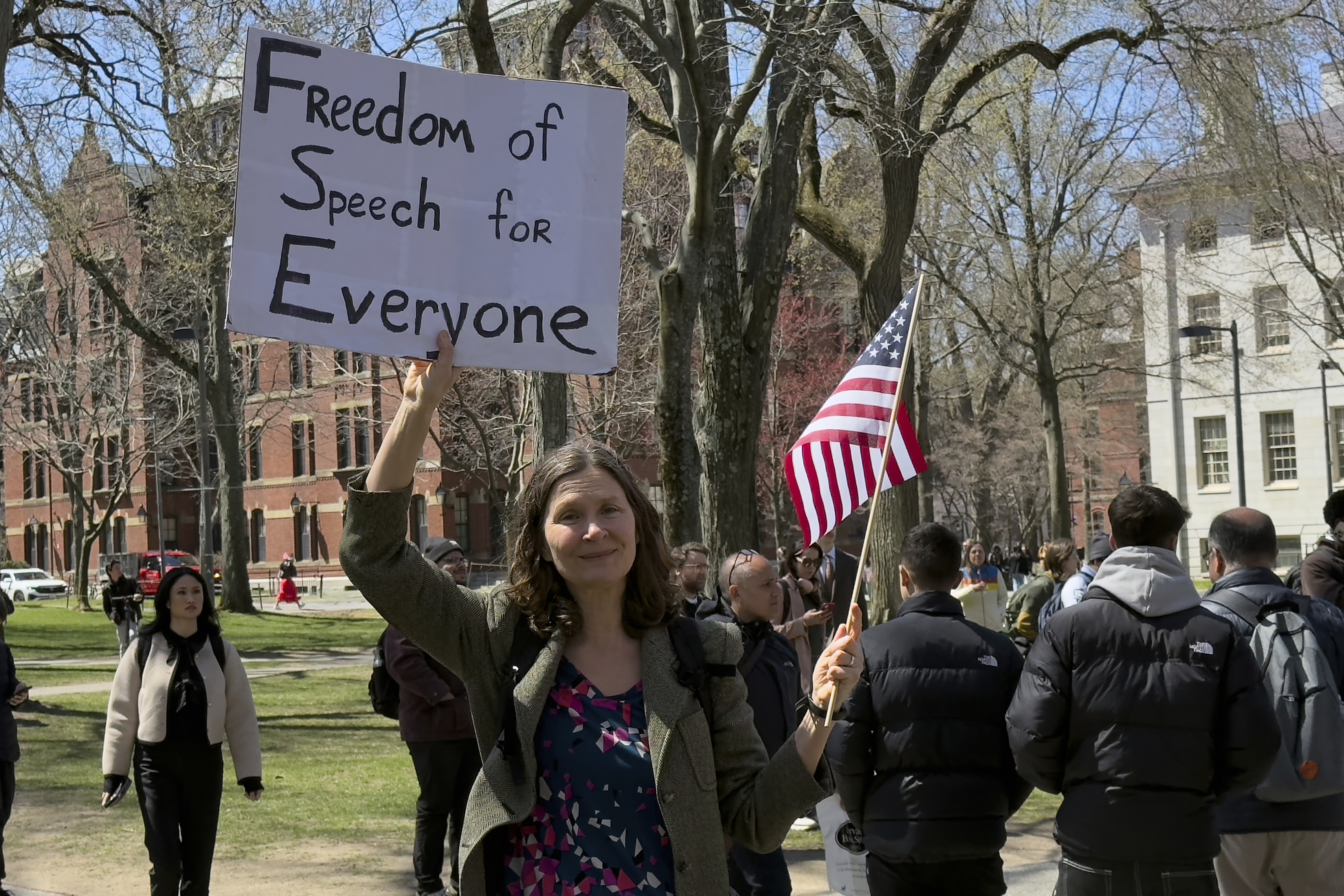 Students, faculty and members of the Harvard University community rally, Thursday, April 17, 2025, in Cambridge, Mass. (AP Photo)