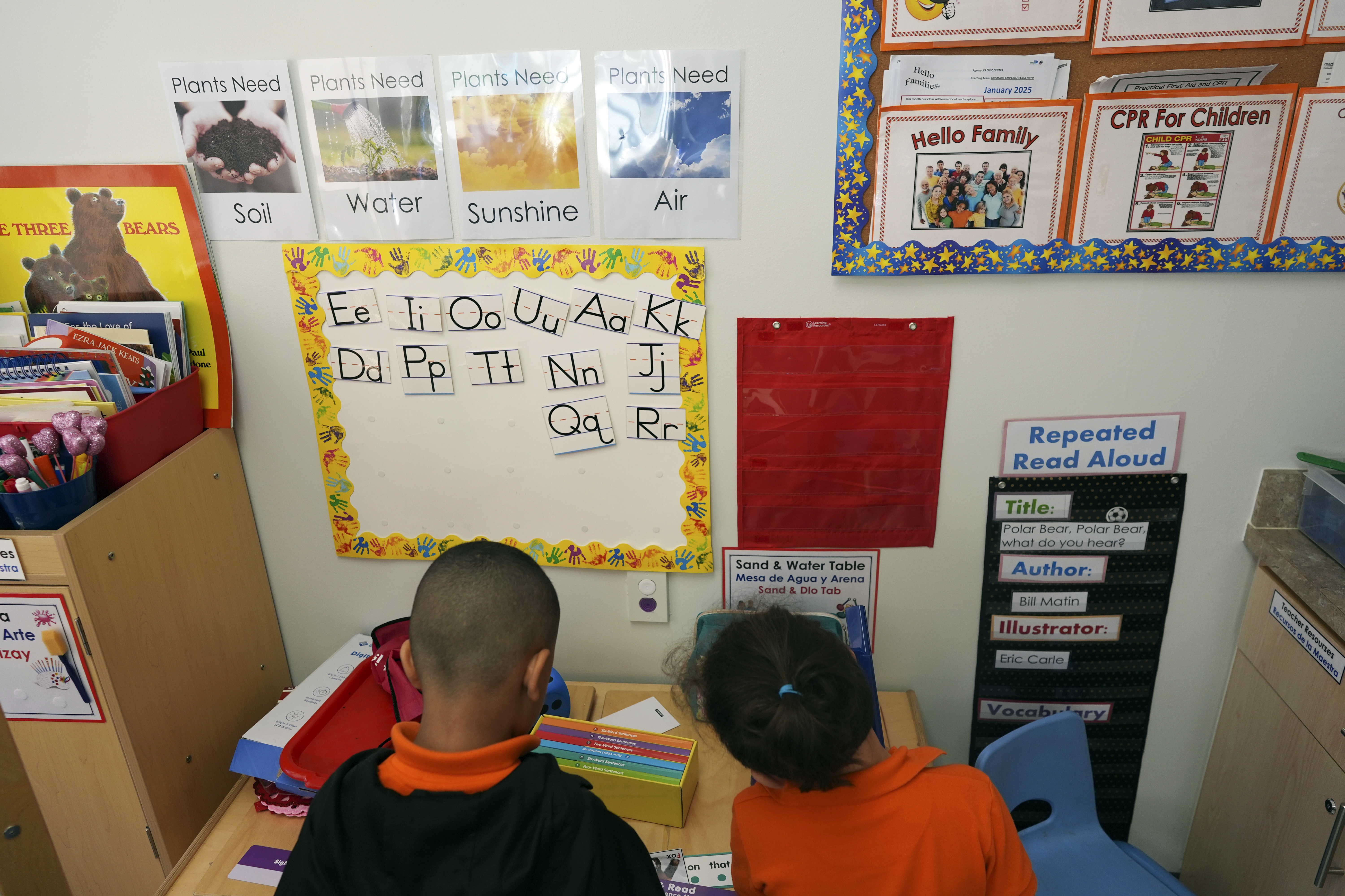 FILE - Students help put away supplies at the end of a reading and writing lesson at the Head Start program run by Easterseals, an organization that gets about a third of its funding from the federal government, Jan. 29, 2025, in Miami. (AP Photo/Rebecca Blackwell, File)