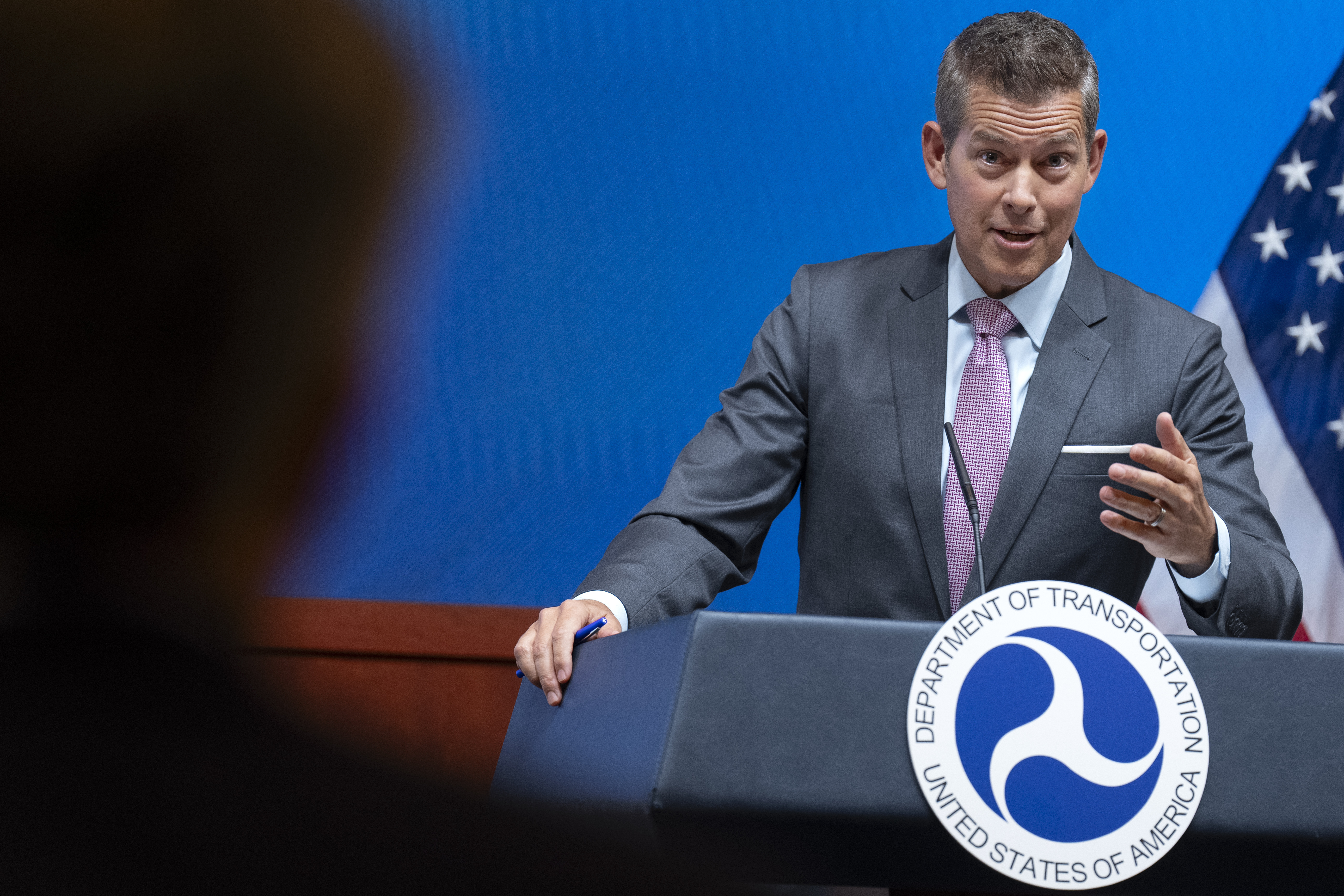 FILE - Transportation Secretary Sean Duffy speaks during a news conference, March 11, 2025, at the Department of Transportation in Washington. (AP Photo/Jacquelyn Martin, file)