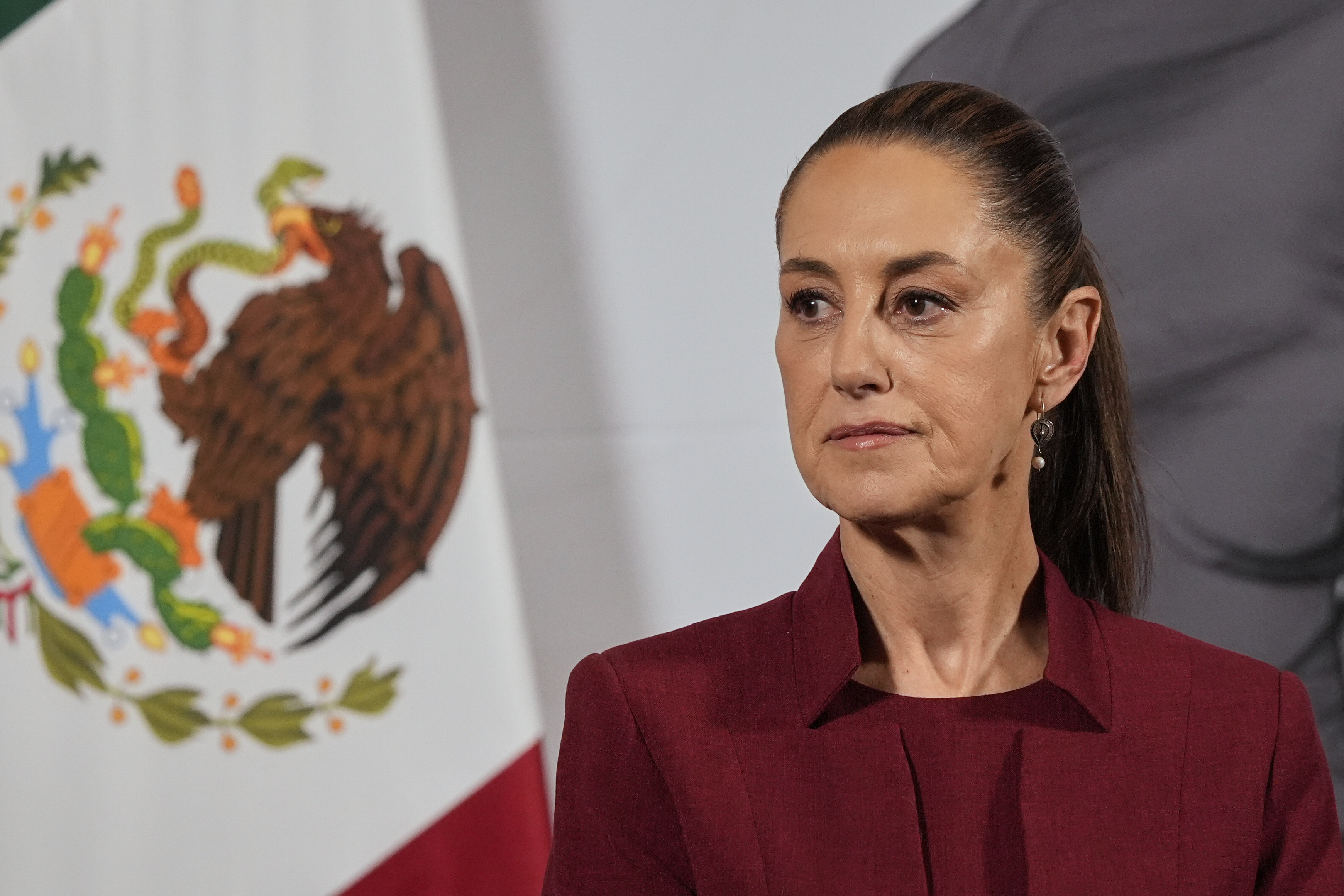 FILE - Mexican President Claudia Sheinbaum attends her morning press conference at the National Palace in Mexico City, April 2, 2025. (AP Photo/Marco Ugarte, File)
