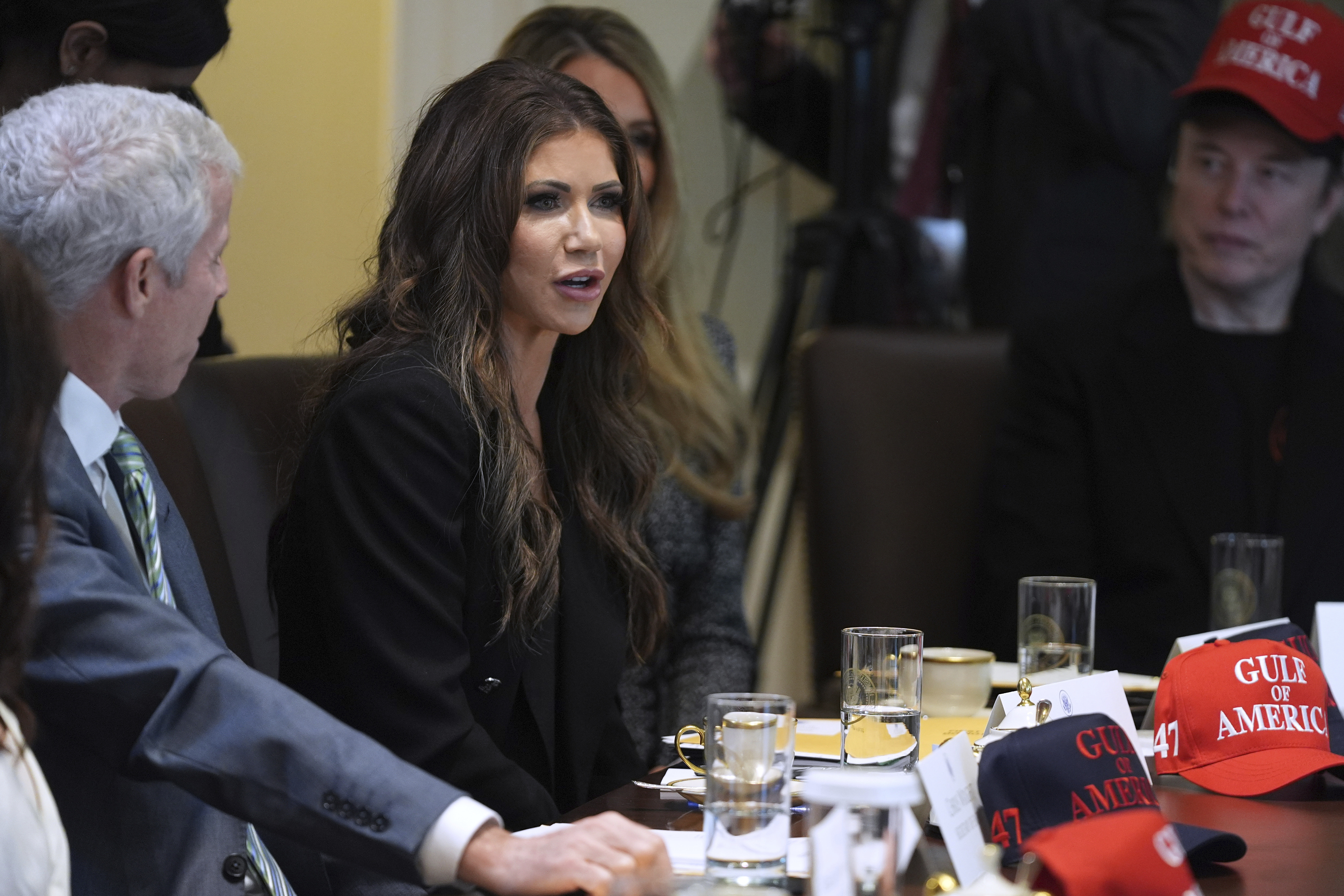 Secretary of Homeland Security Kristi Noem speaks during a cabinet meeting at the White House, Wednesday, April 30, 2025, in Washington. (AP Photo/Evan Vucci)