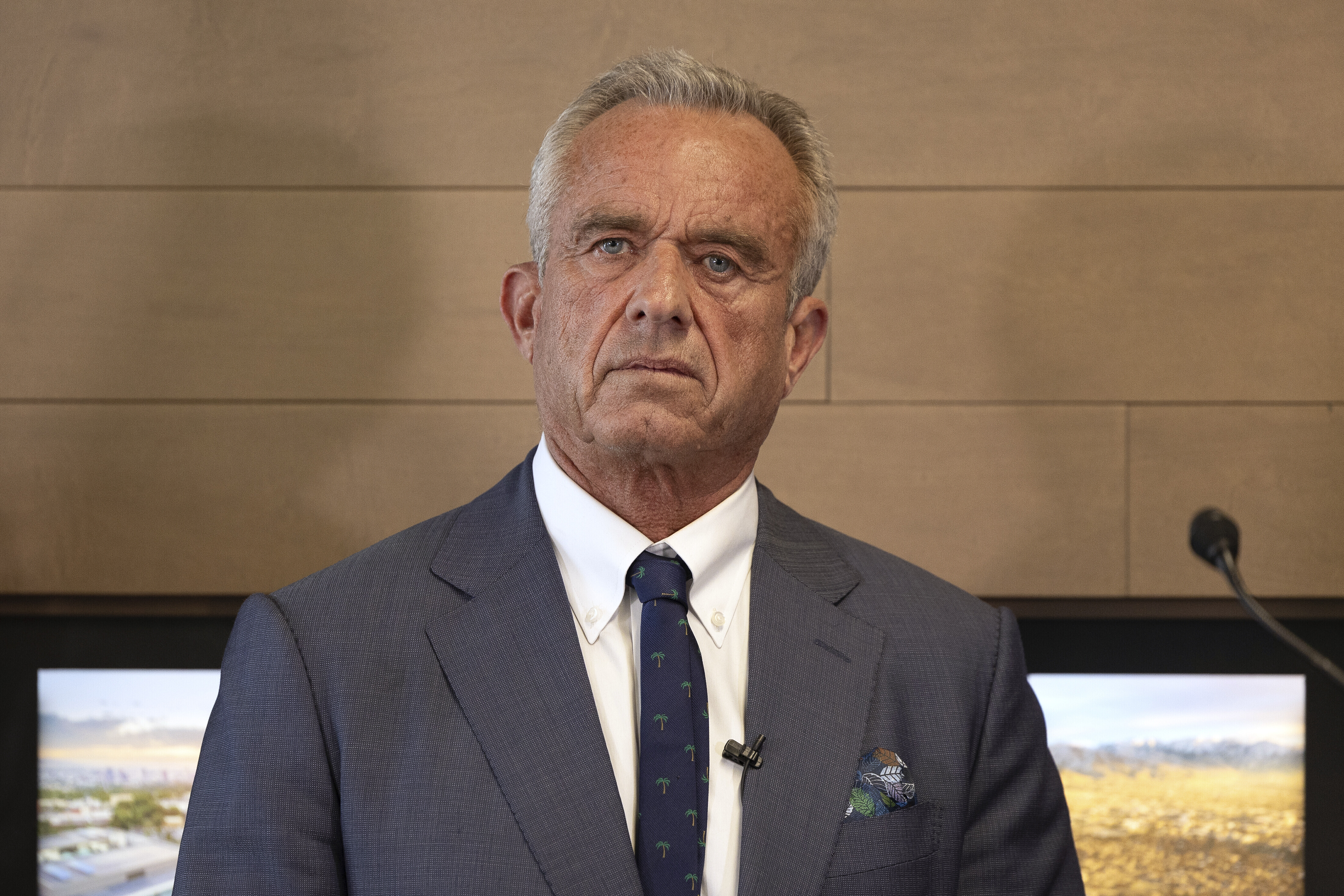 Health and Human Services Secretary Robert F. Kennedy Jr. looks on during a press conference about Utah's new fluoride ban, food additives and SNAP funds legislation, Monday, April 7, 2025, in Salt Lake City. (AP Photo/Melissa Majchrzak)