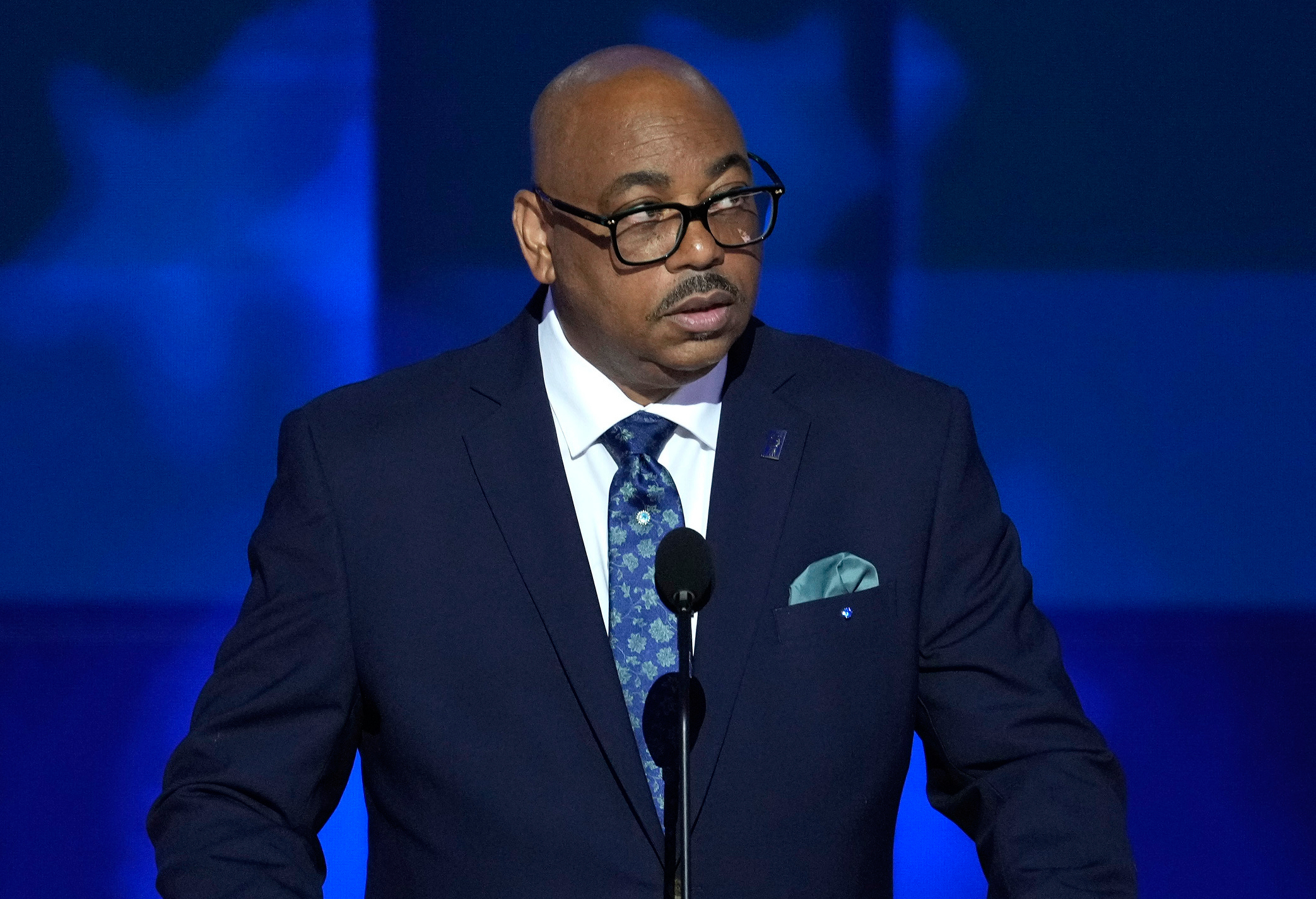 FILE - Everett Kelley, national president of the American Federation of Government Employees, deliver the invocation at the Democratic National Convention, Aug. 22, 2024, in Chicago. (AP Photo/J. Scott Applewhite, file)