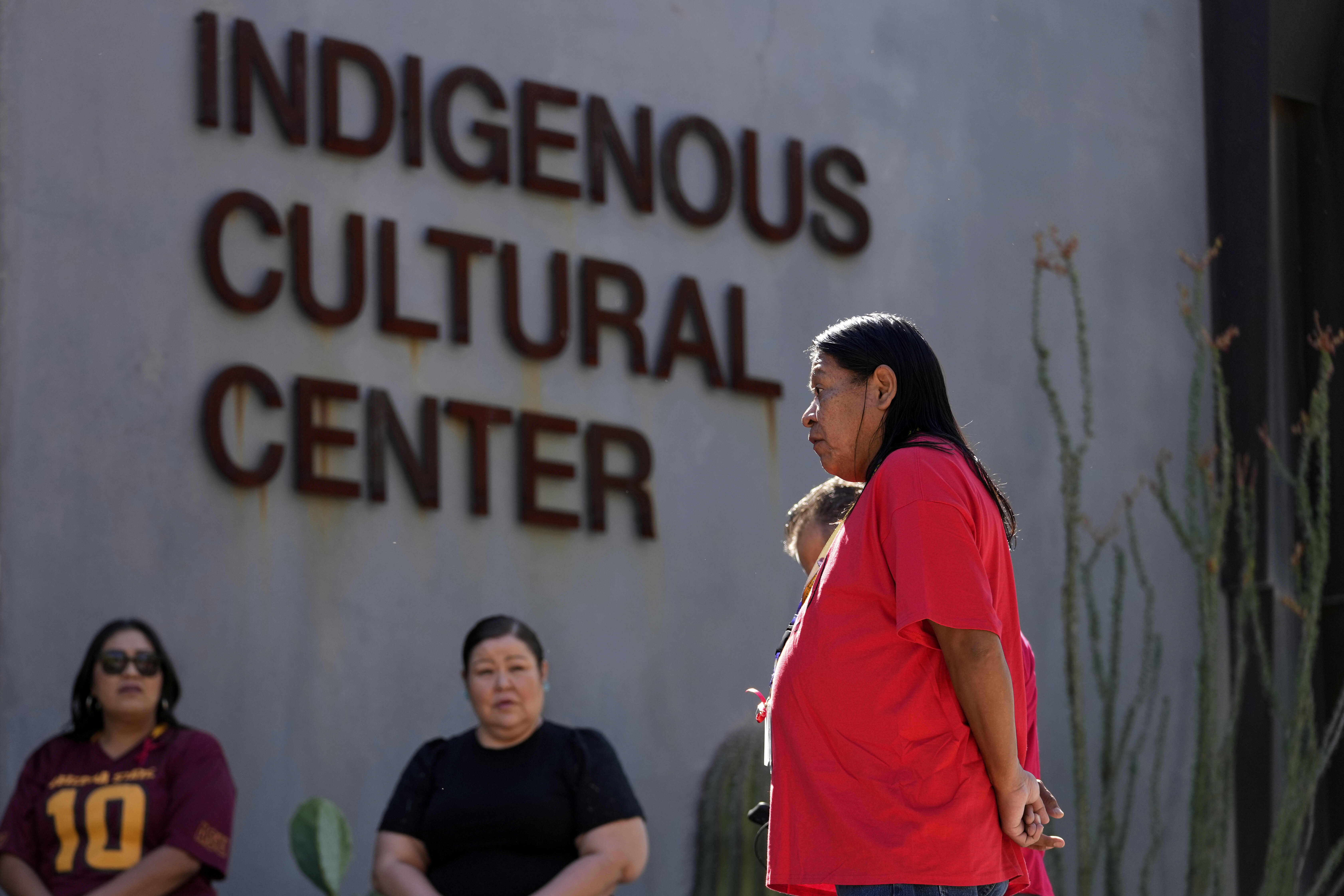 Donovan Paddock speaks during an observance of Missing & Murdered Indigenous Peoples Day (MMIP) at the Indigenous Cultural Center at Scottsdale Community College, Friday, May 2, 2025, in Scottsdale, Ariz. (AP Photo/Matt York)