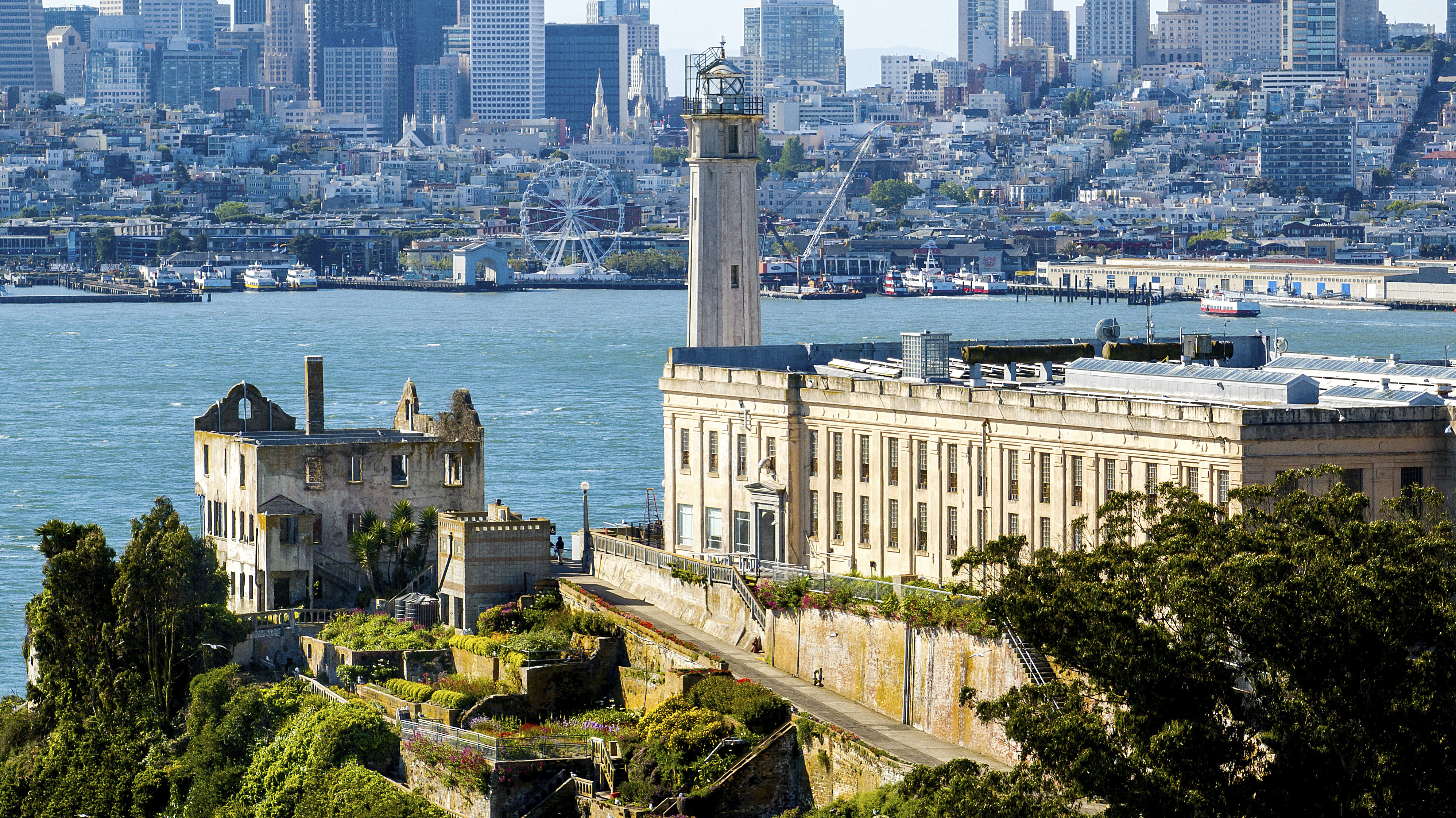 With San Francisco in the background, Alcatraz Island is pictured on Monday, May 5, 2025, in San Francisco. (AP Photo/Noah Berger)