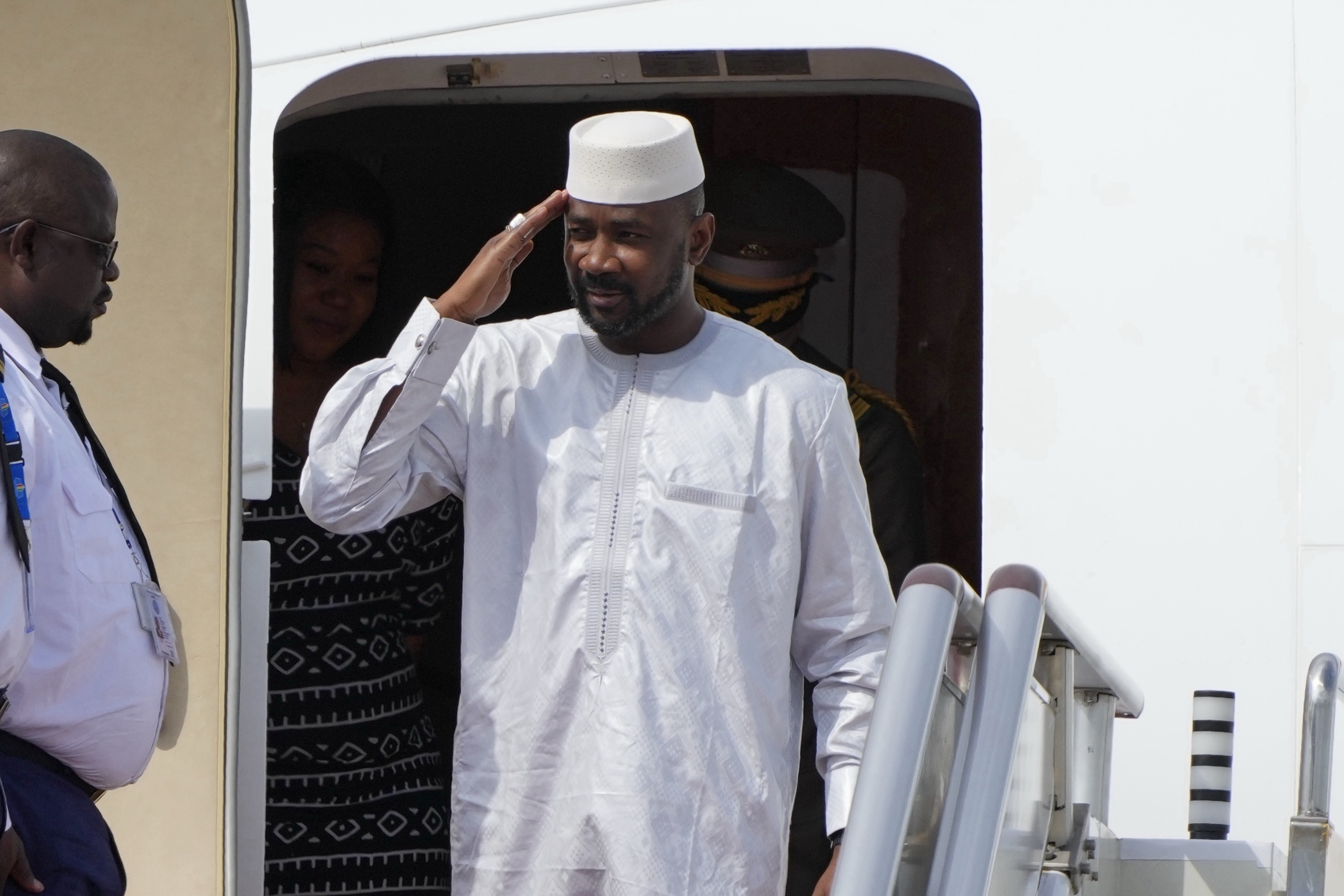 file - Interim President of the Republic of Mali, Assimi Goita, arrives at Beijing Capital International Airport, ahead of the Forum on China-Africa Cooperation (FOCAC), starting Wednesday, in Beijing, China, Sunday, Sept. 1, 2024. (Ken Ishii/Pool Photo via AP, file)