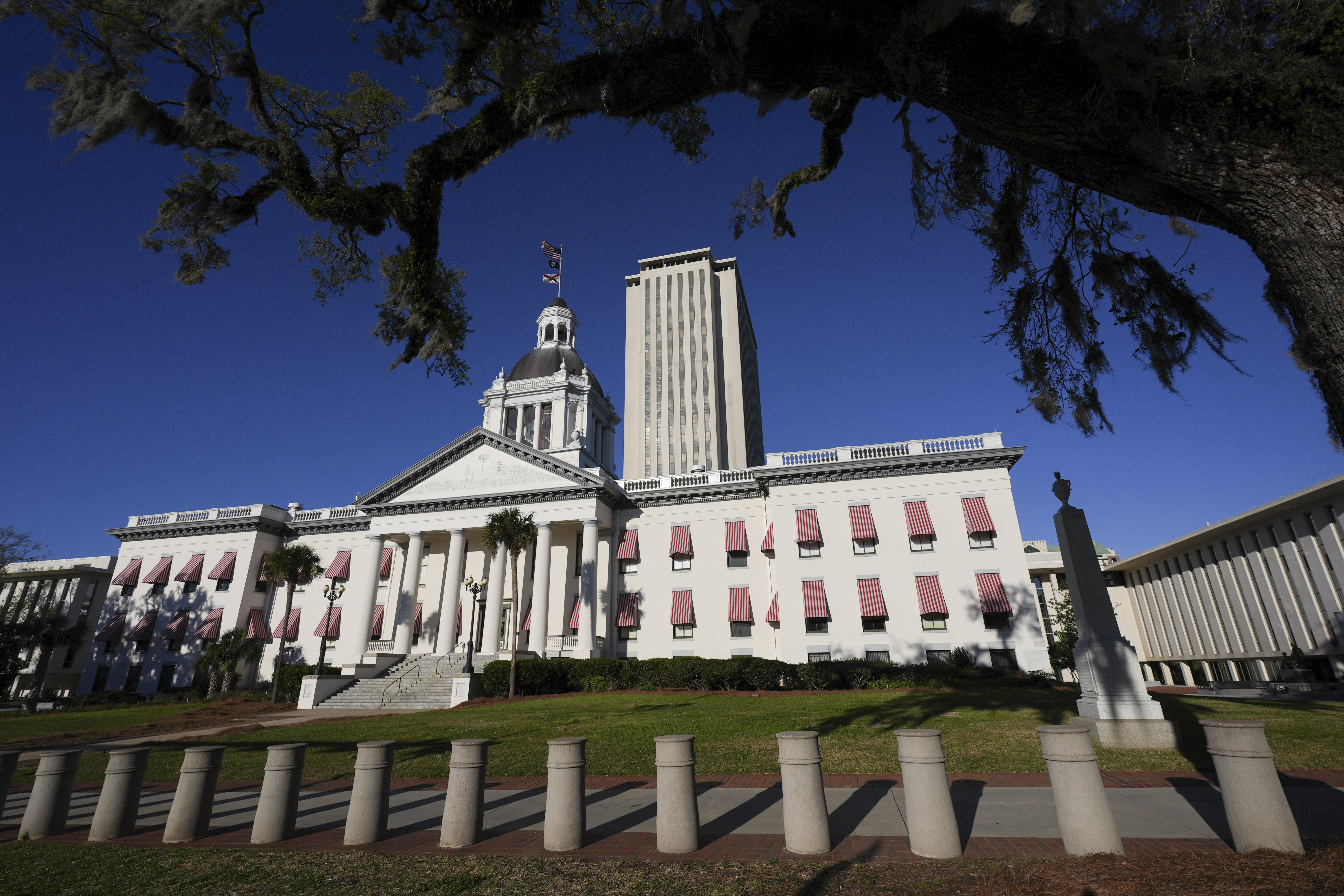 FILE - The old Florida Capitol is seen with the tower of the current Capitol rising behind, during a legislative session in Tallahassee, Fla., March 6, 2025. (AP Photo/Rebecca Blackwell, File)