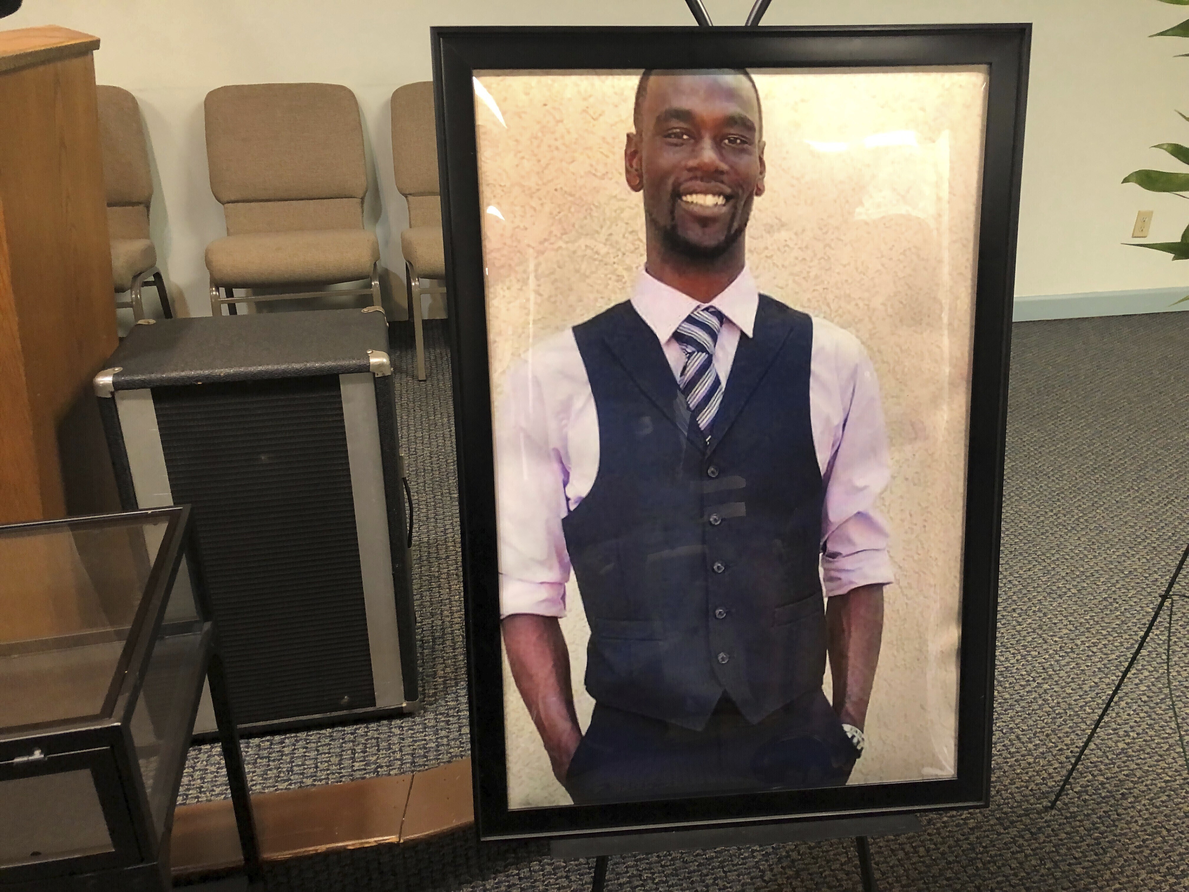 FILE - A portrait of Tyre Nichols is displayed at a memorial service for him on Tuesday, Jan. 17, 2023 in Memphis, Tenn. Nichols was killed during a traffic stop with Memphis Police on Jan. 7. (AP Photo/Adrian Sainz, File