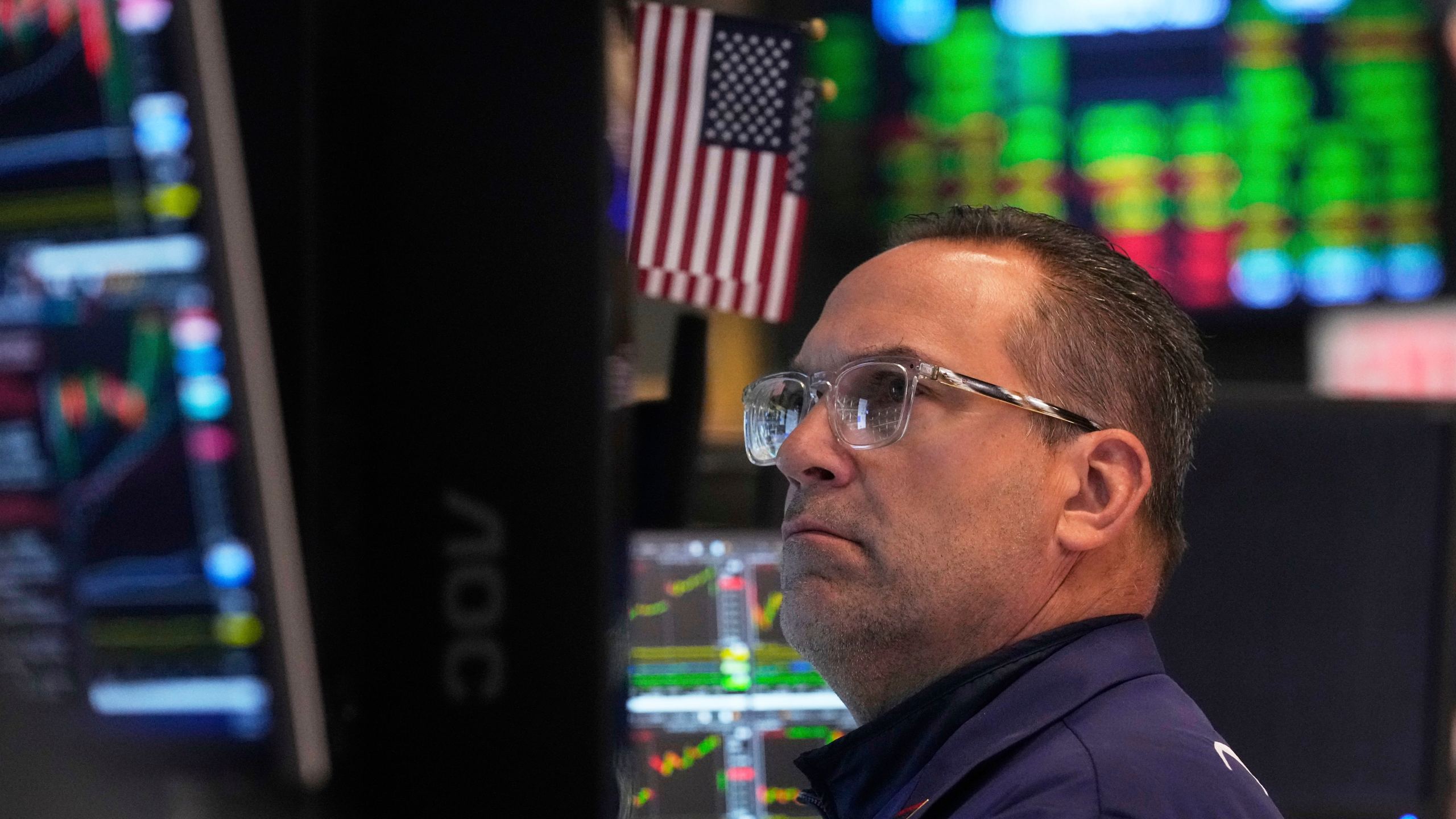 Specialist Anthony Matesic works at his post on the floor of the New York Stock Exchange, Wednesday, May 7, 2025. (AP Photo/Richard Drew)