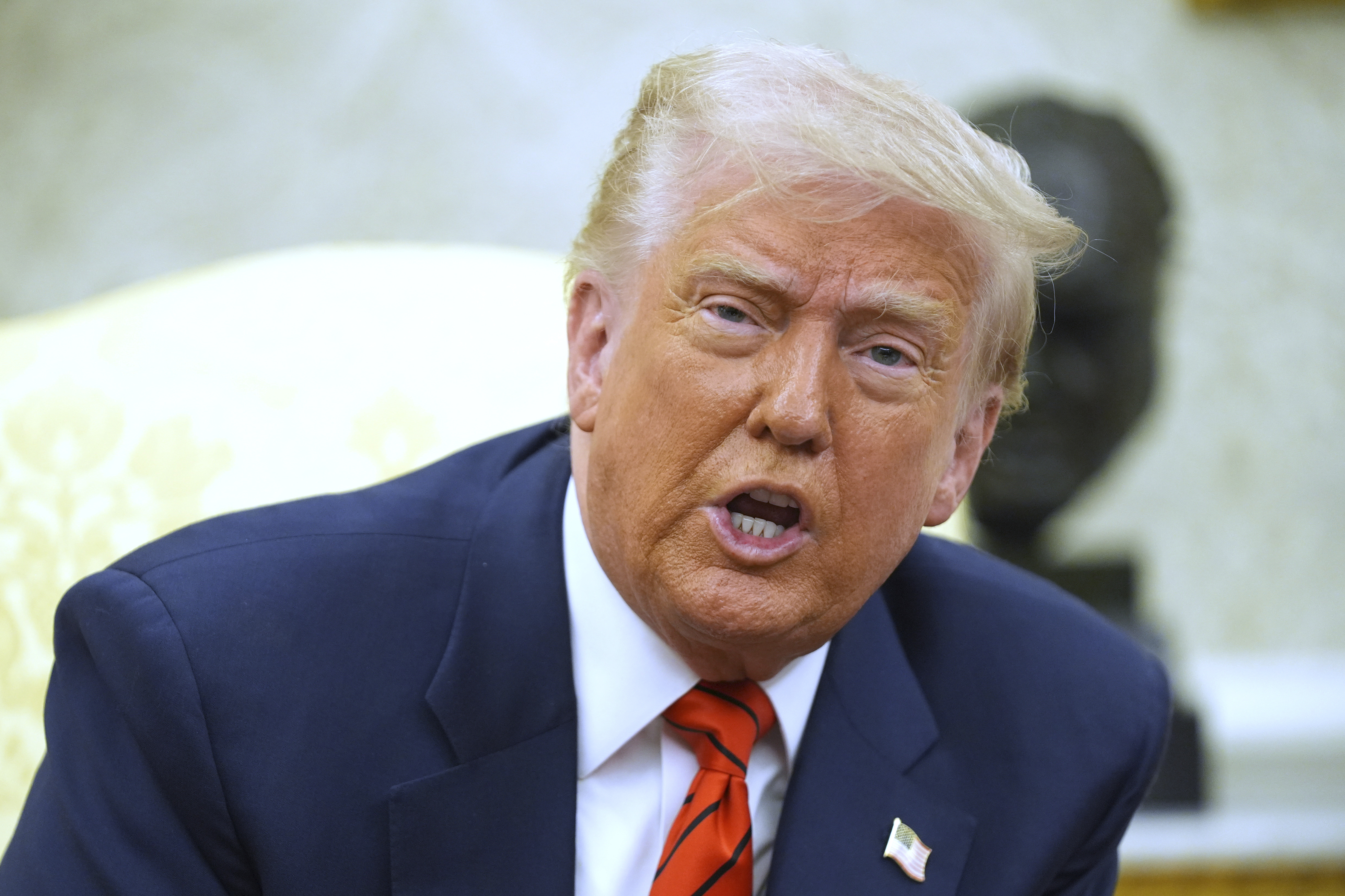 President Donald Trump speaks during a meeting with Canadian Prime Minister Mark Carney in the Oval Office of the White House, Tuesday, May 6, 2025, in Washington. (AP Photo/Evan Vucci)