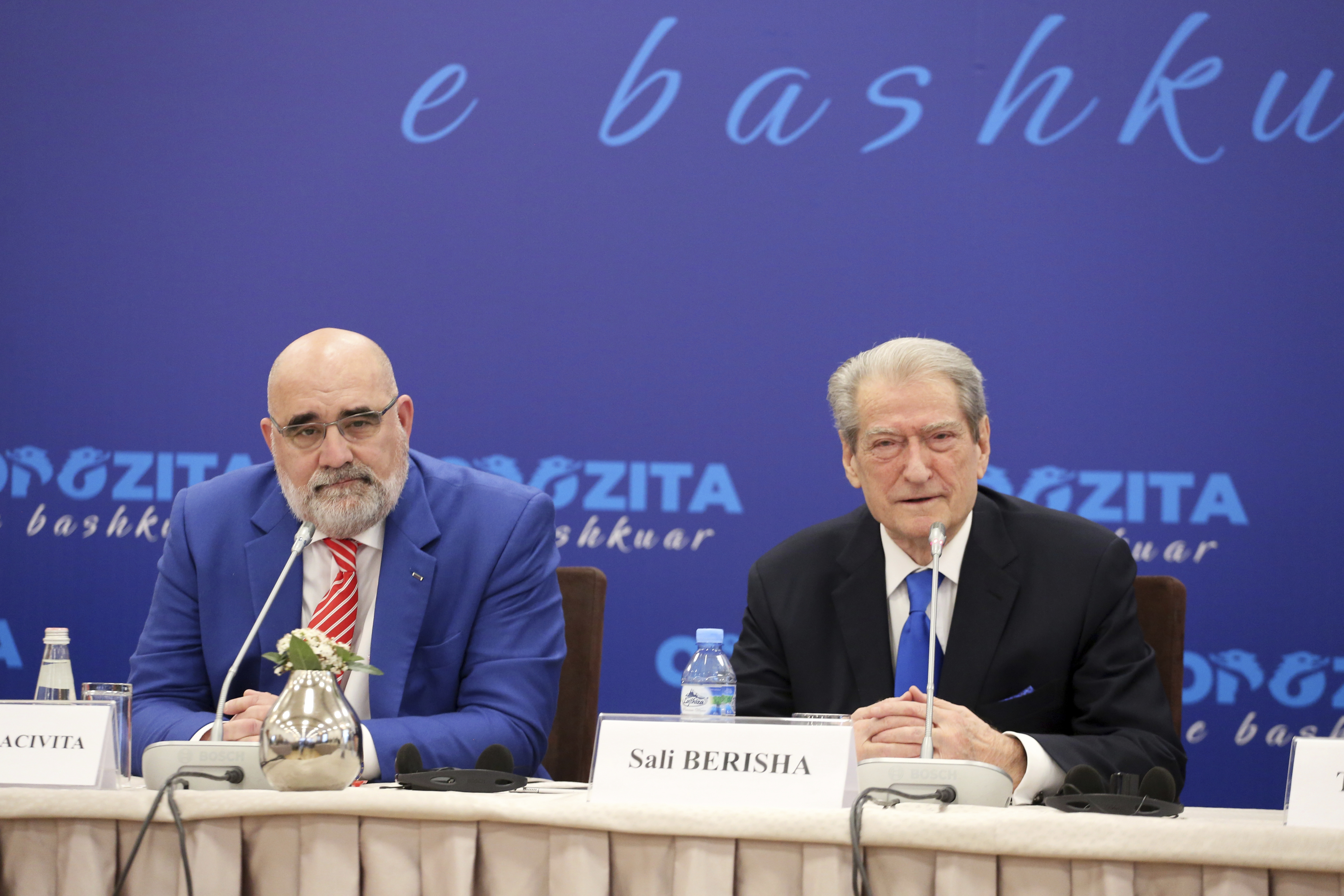 Chris LaCivita, who served as co-campaign manager of Donald Trump's successful 2024 presidential campaign, attends a news conference with Sali Berisha, leader of Albania's main opposition center-right Democratic Party that he is consulting for in the upcoming May 11 parliamentary election, in Tirana, Albania, Feb. 10, 2025. (AP Photo)