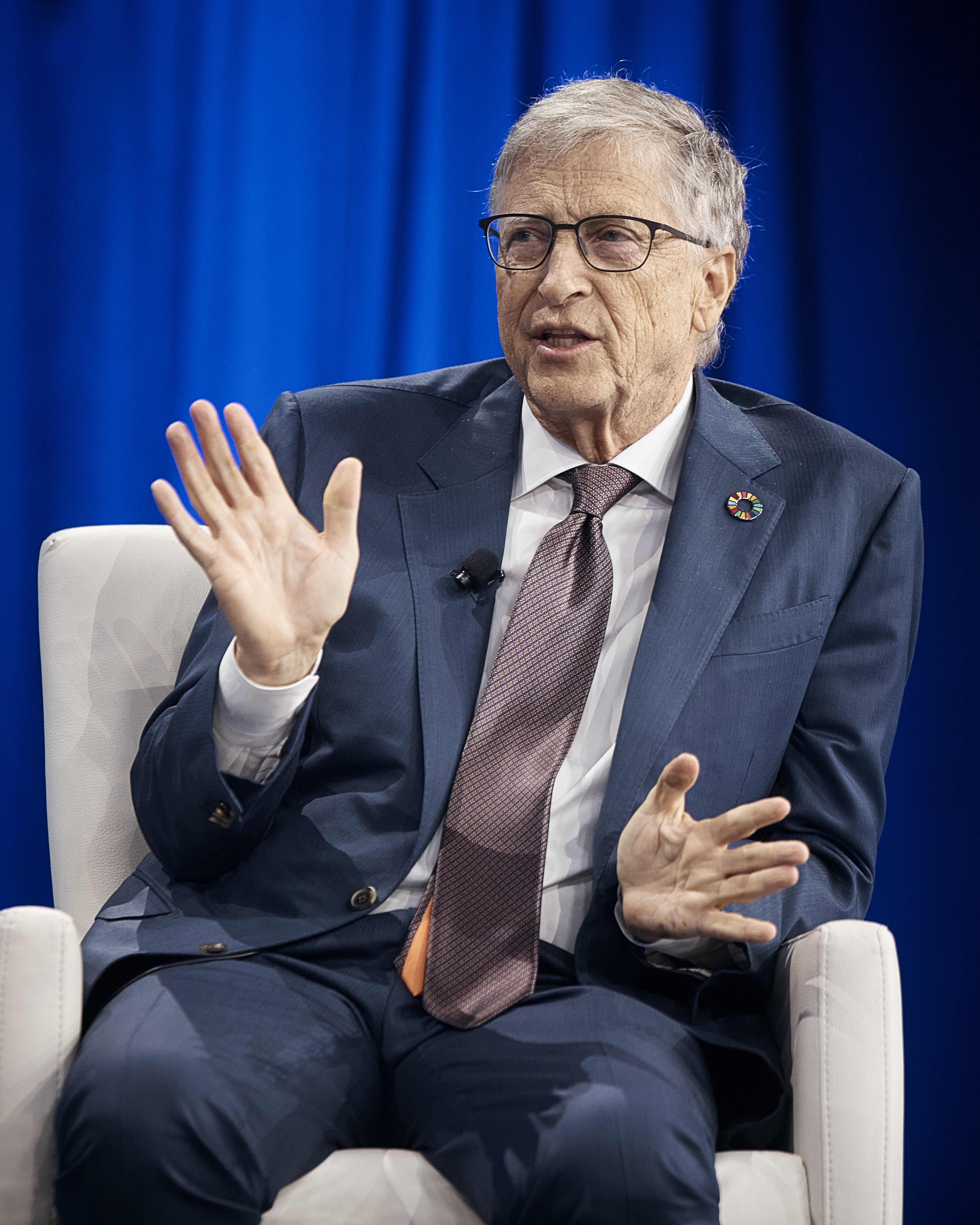 FILE- Bill Gates speaks during the Clinton Global Initiative on Sept. 24, 2024, in New York. (AP Photo/Andres Kudacki, File)