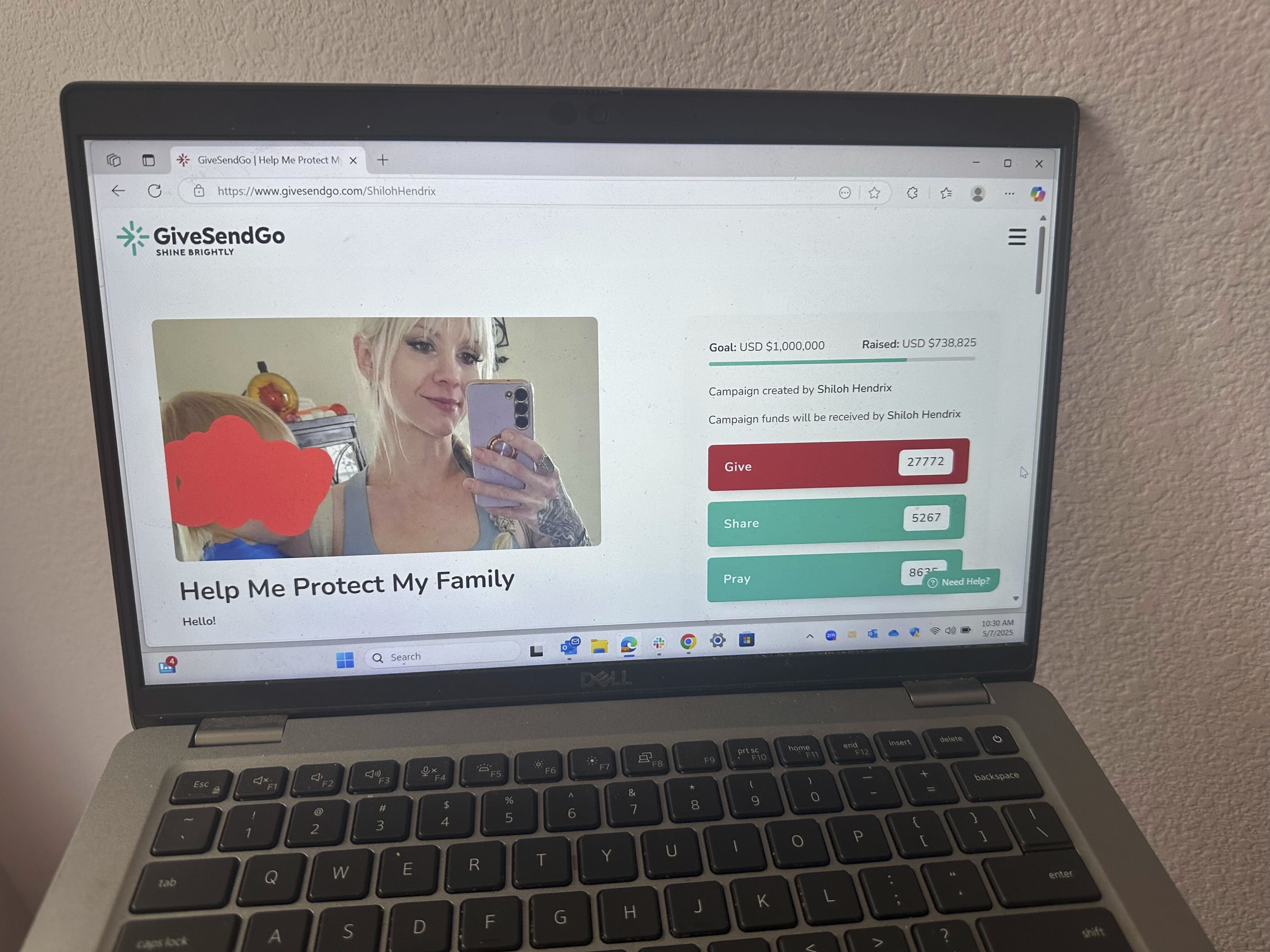 A screenshot of an online fundraiser on the Christian fundraising platform, GiveSendGo, is seen on Wednesday, May 7, 2025. (AP Photo/Terry Tang)