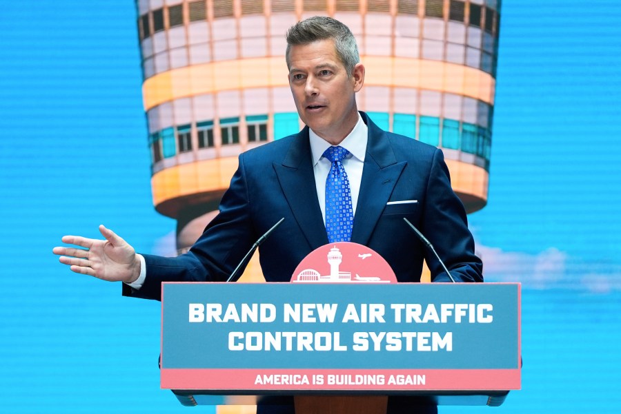 Transportation Secretary Sean Duffy announces a new air traffic control infrastructure plan, Thursday, May 8, 2025, in Washington. (AP Photo/Julia Demaree Nikhinson)