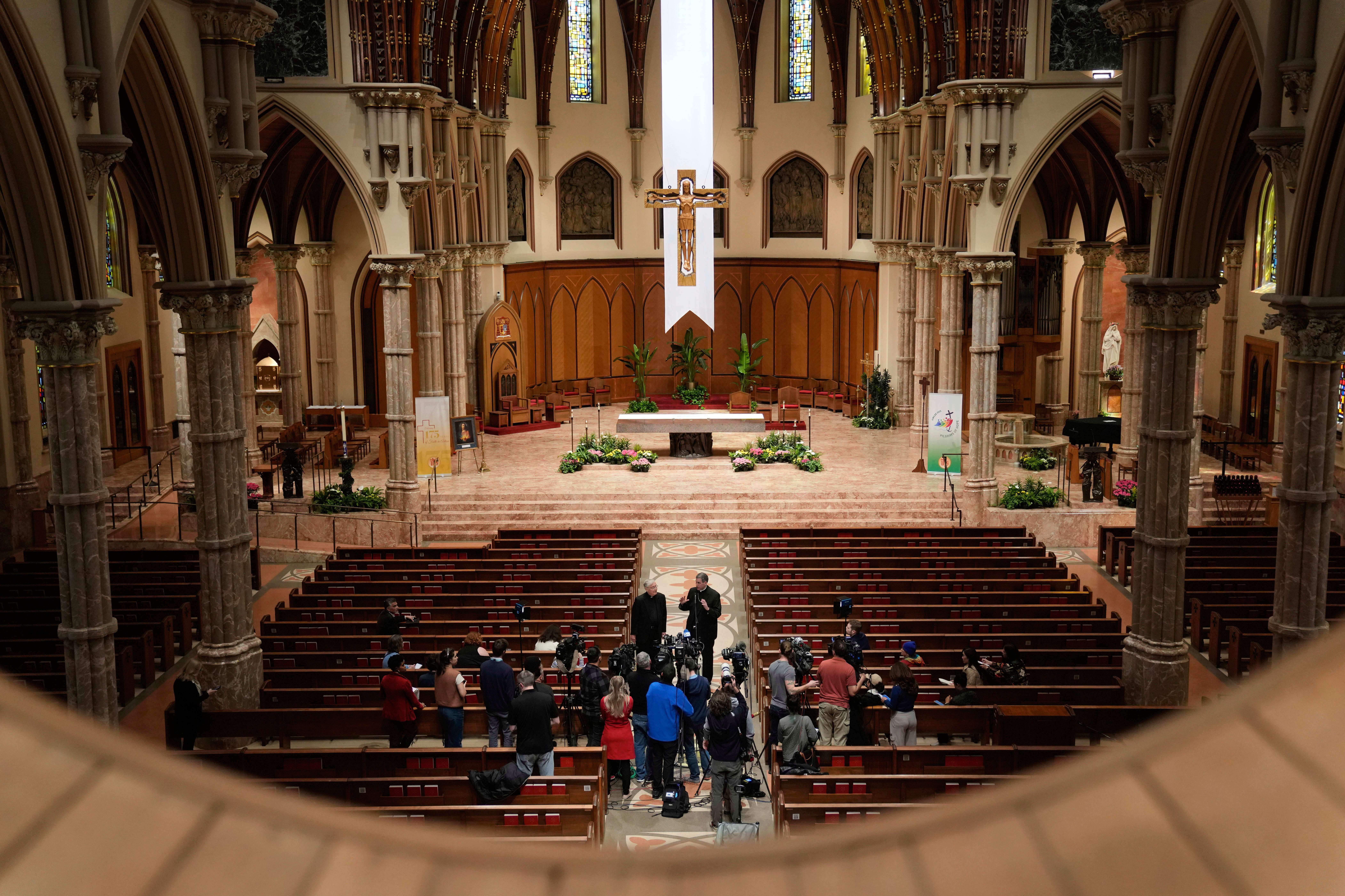 Bishop Lawrence J. Sullivan, vicar general of the Archdiocese of Chicago, speaks at Holy Name Cathedral, on Thursday, May 8, 2025, in Chicago. (AP Photo/Erin Hooley)