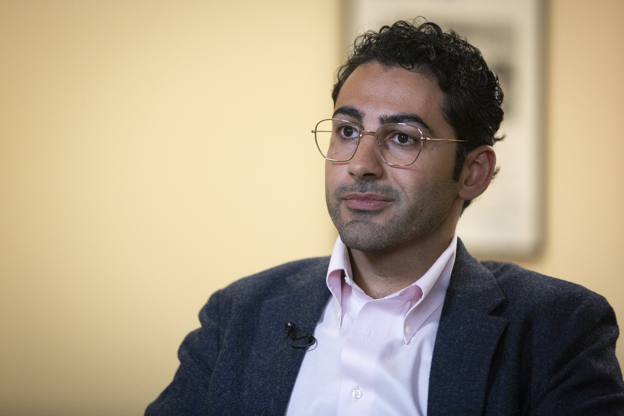 Mohsen Mahdawi speaks during an interview at the ACLU of Vermont on Thursday, May 8, 2025, in Montpelier, Vt. (AP Photo/Alex Driehaus)