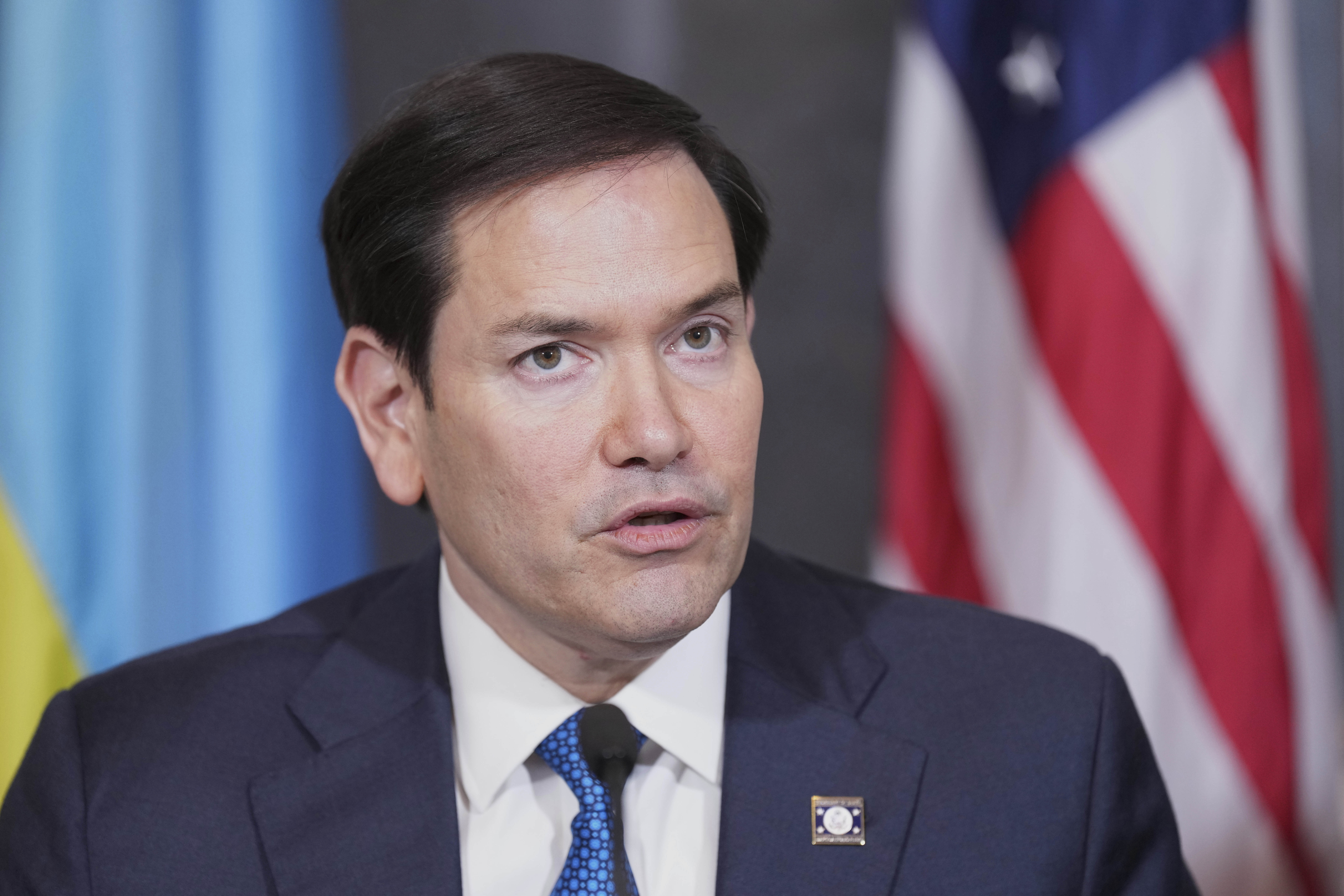 Secretary of State Marco Rubio speaks during Declaration of Principles signing ceremony with Congo's Foreign Minister Therese Kayikwamba Wagner and Rwanda's Foreign Minister Olivier Nduhungirehe,Friday, April 25, 2025, at the State Department in Washington. (AP Photo/Jacquelyn Martin)