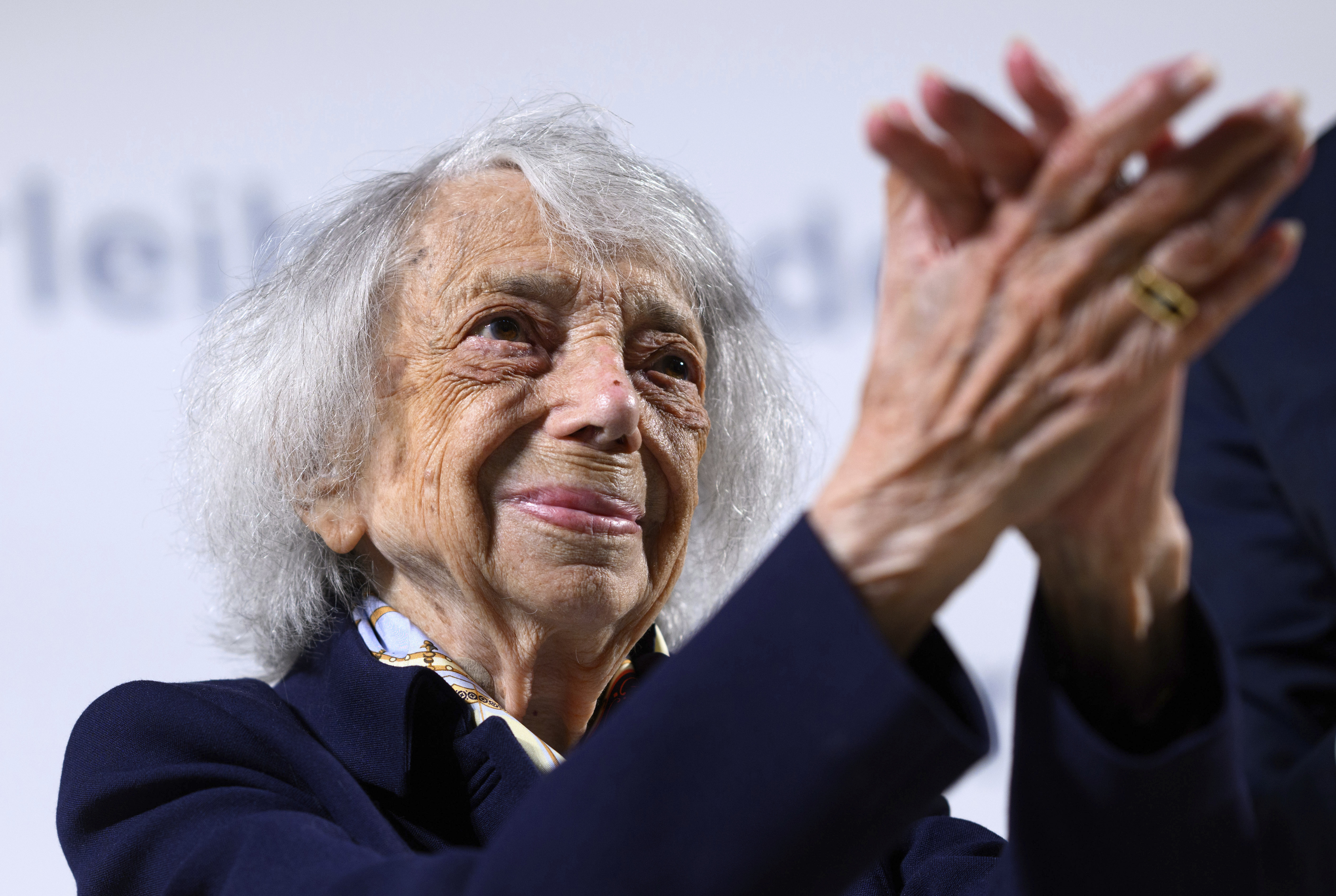 FILE - Margot Friedlander accepts the applause after being awarded with the Mevlude Genc Medal at the Bode Museum in Berlin, Tuesday June 4, 2024. (Bernd von Jutrczenka/dpa via AP, File)
