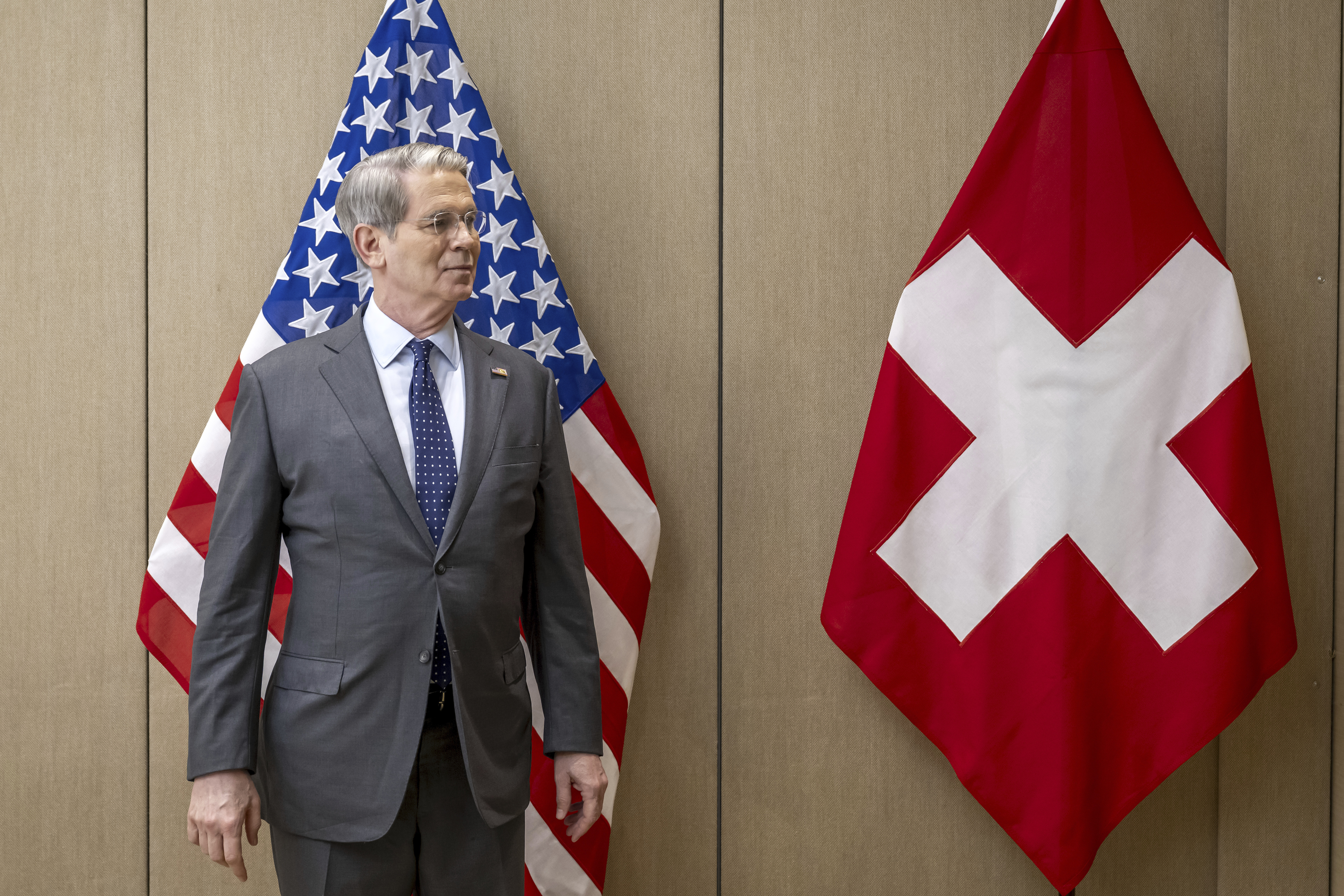 US Secretary of the Treasury Scott Bessent, is waiting for the photo, during a bilateral meeting between Switzerland and the United States, in Geneva, Switzerland, on Friday, May 9, 2025. (Martial Trezzini/Keystone via AP)