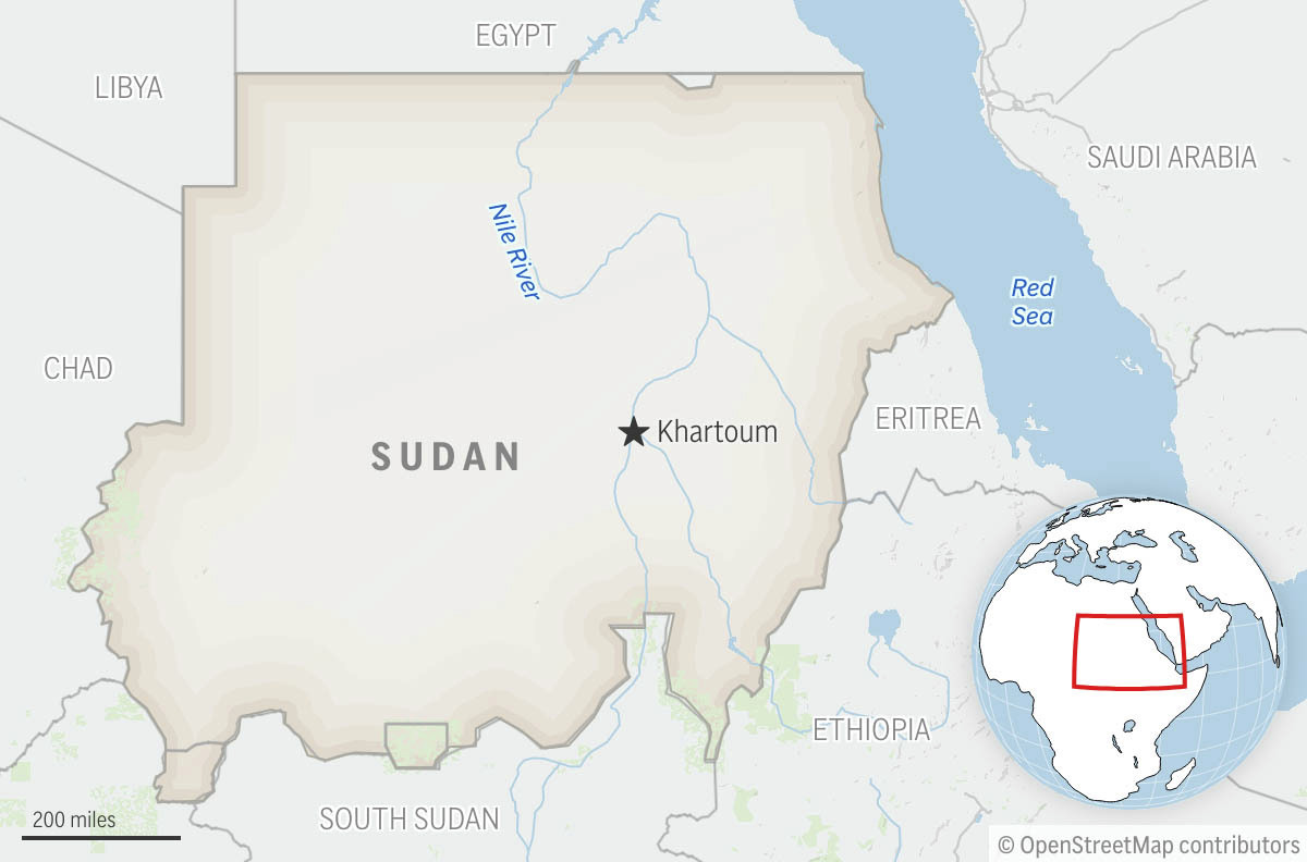 This is a locator map for Sudan with its capital, Khartoum. (AP Photo)
