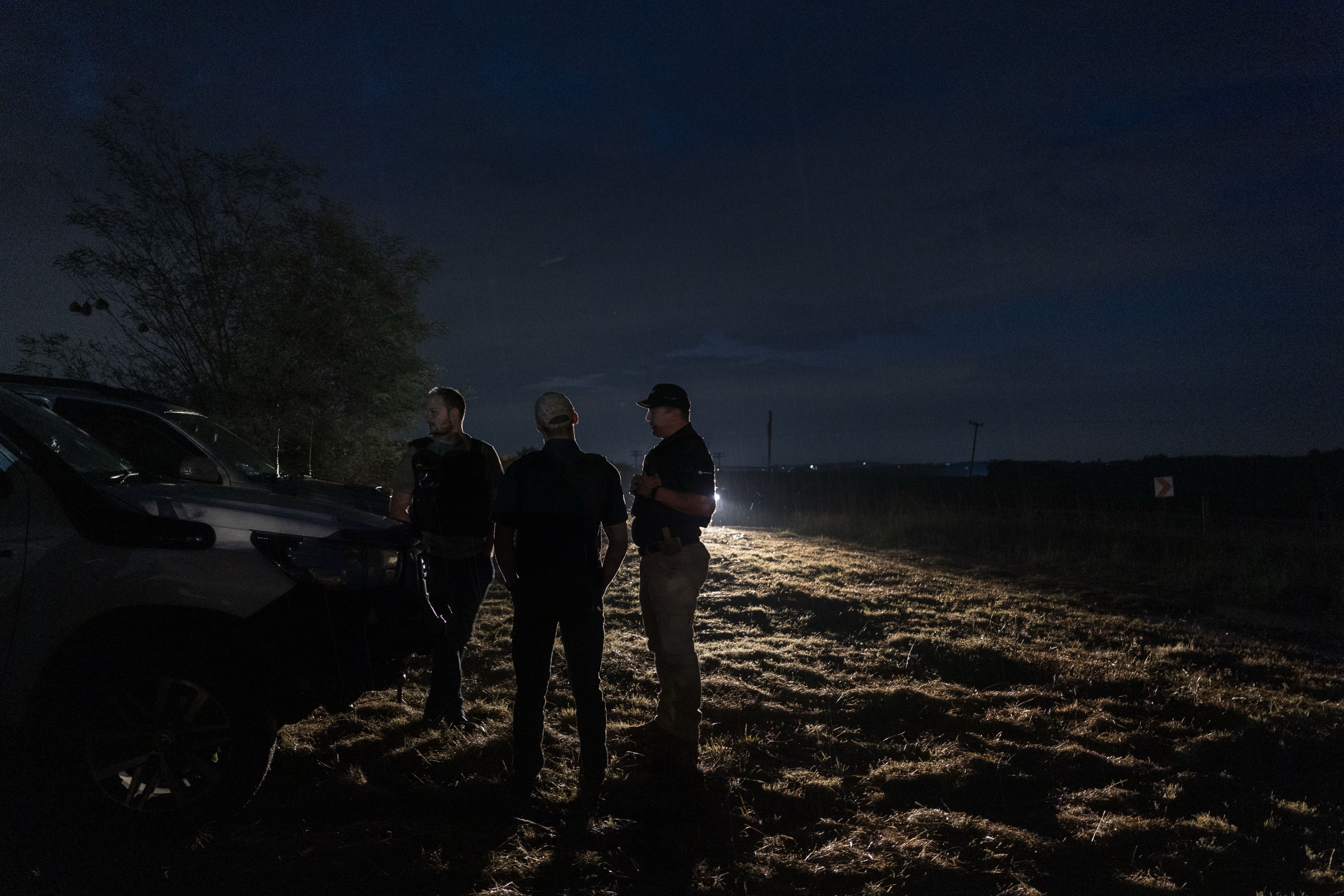 Members of Afriforum, a neighborhood and farm security group, assemble before a patrol in Bashewa area in the east of Pretoria, South Africa, Thursday, March 29, 2025. (AP Photo/Alet Pretorius)