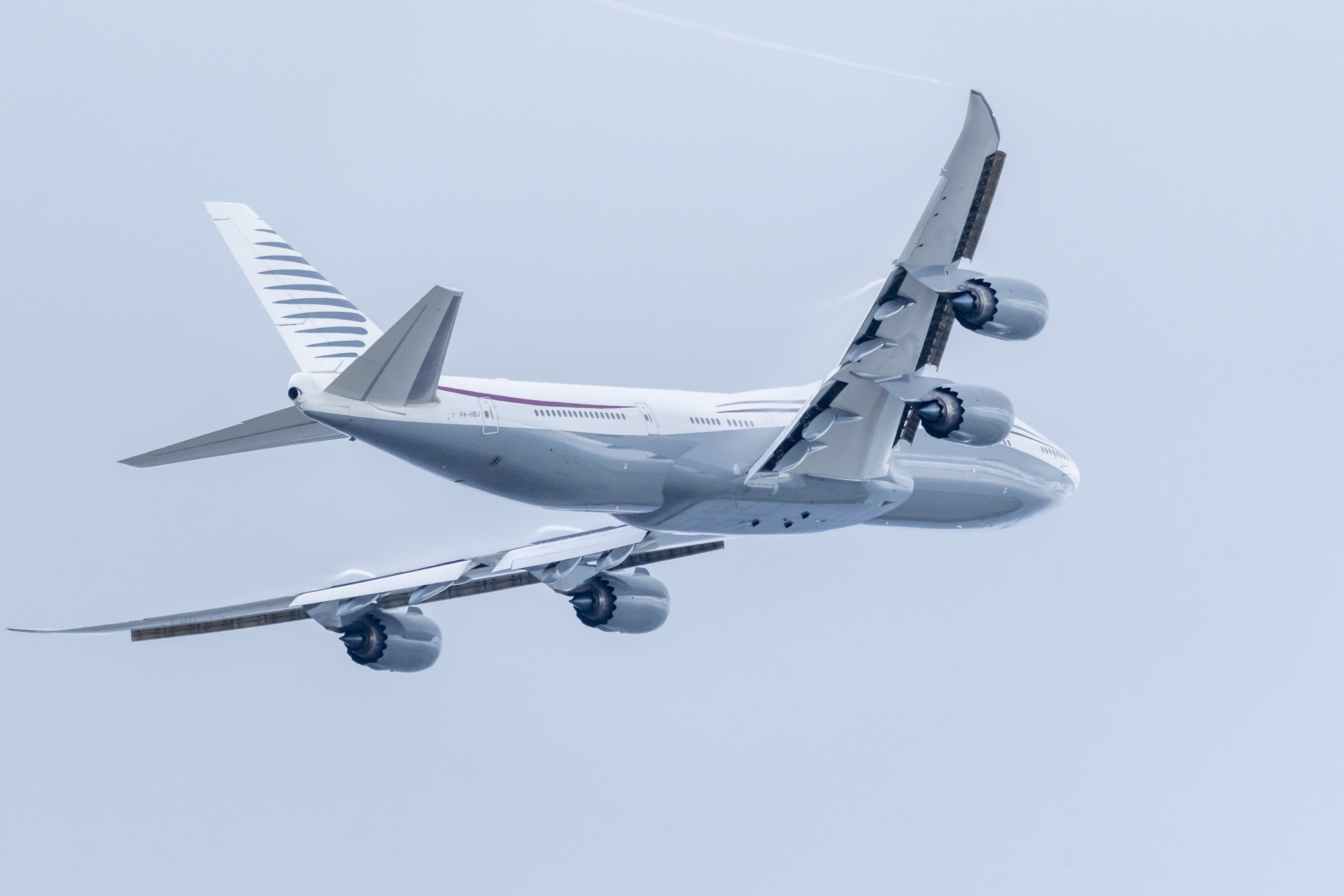 FILE - A 13-year-old private Boeing aircraft that President Donald Trump toured on Saturday to check out new hardware and technology features, and highlight the aircraft maker's delay in delivering updated versions of the Air Force One presidential aircraft, takes off from Palm Beach International Airport, Feb. 16, 2025, in West Palm Beach, Fla. (AP Photo/Ben Curtis, File)