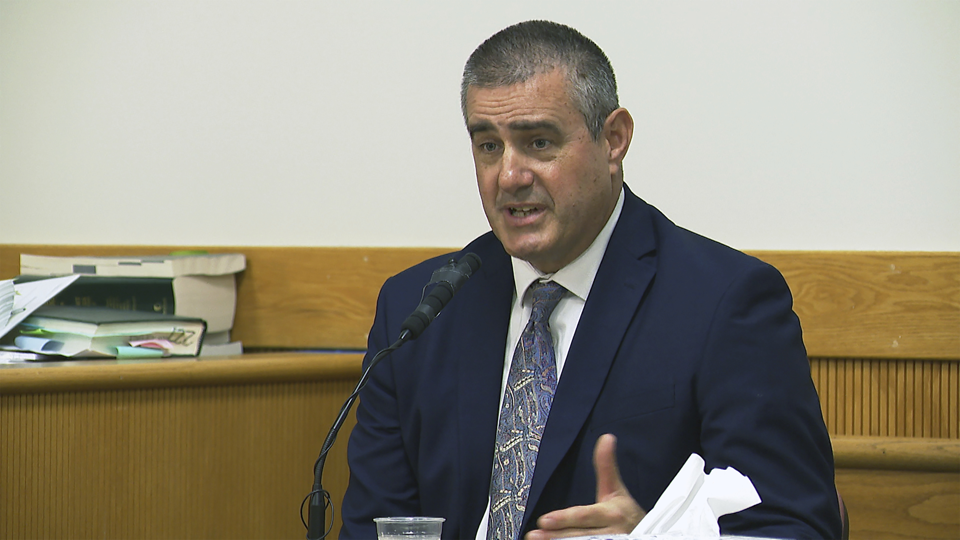 Rhode Island basketball coach Aaron Thomas testifies on Monday, May 5, 2025 in Wakefield, R.I. (WPRI via AP, Pool)