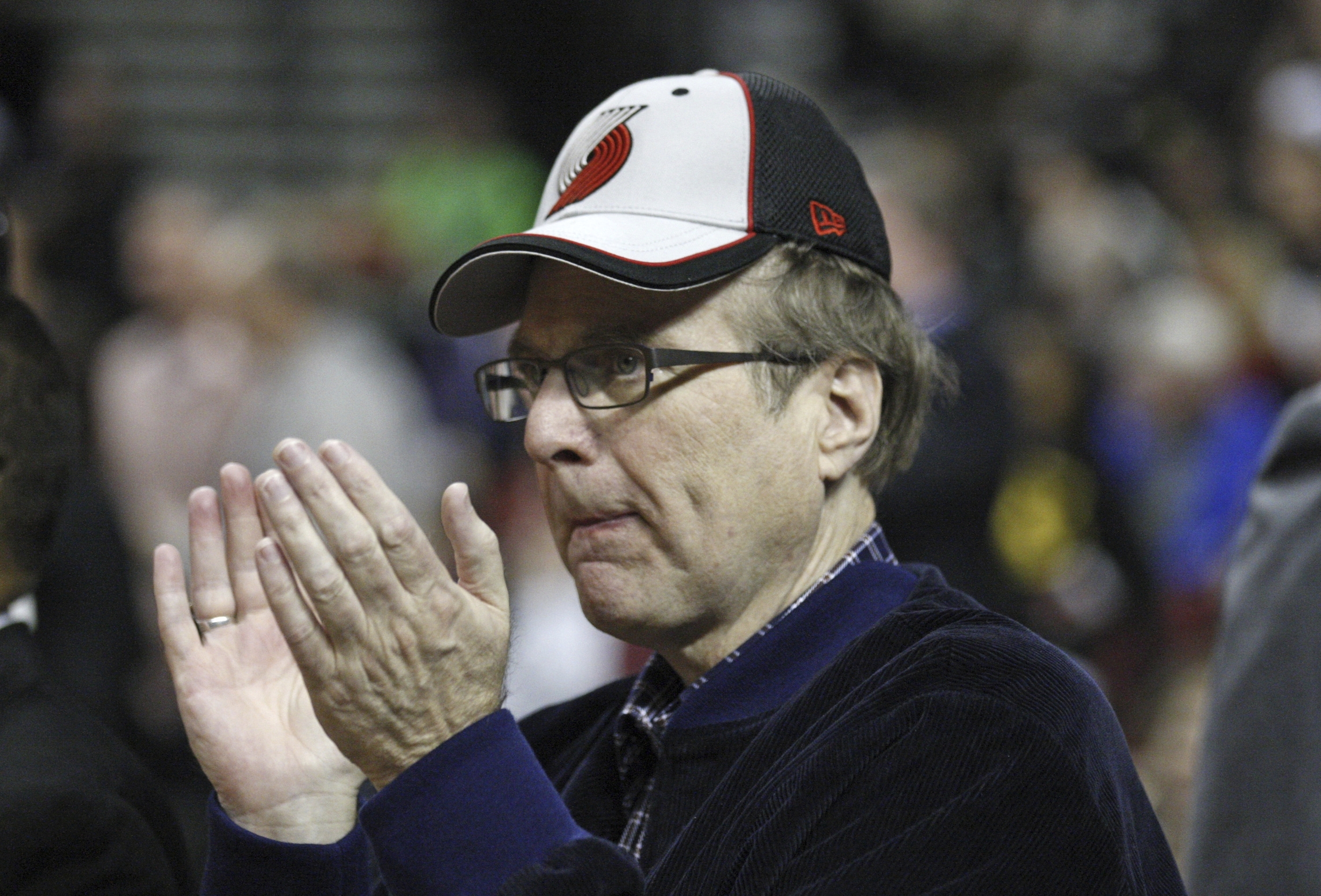FILE - Paul Allen, the owner of Seattle Seahawks and the Portland Trail Blazers, waits for the start of an NBA basketball game, April 18, 2012, in Portland, Ore. (AP Photo/Rick Bowmer, file)
