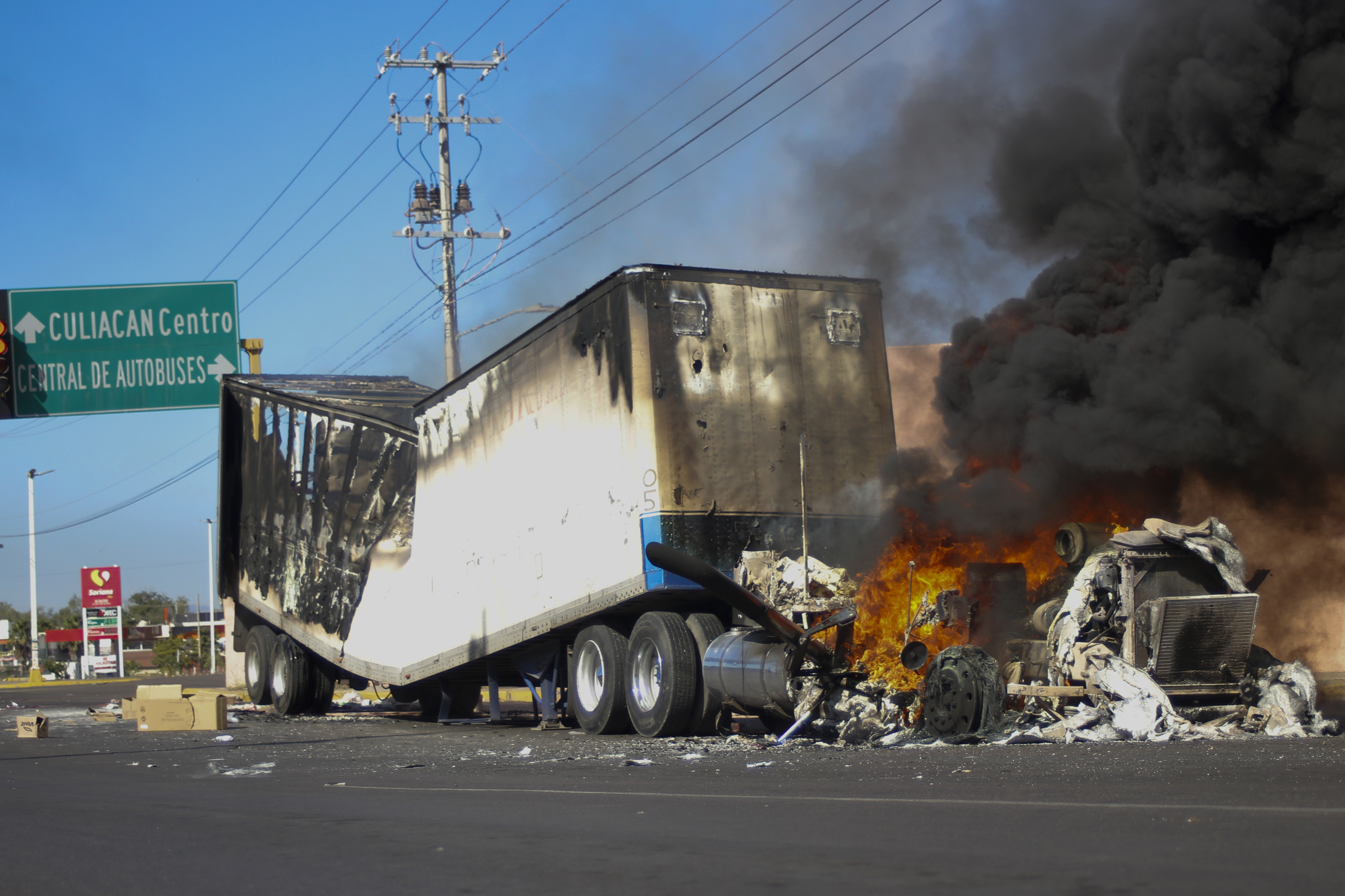 FILE - A truck burns on a street in Culiacan, Sinaloa state, Thursday, Jan. 5, 2023. (AP Photo/Martin Urista, file)