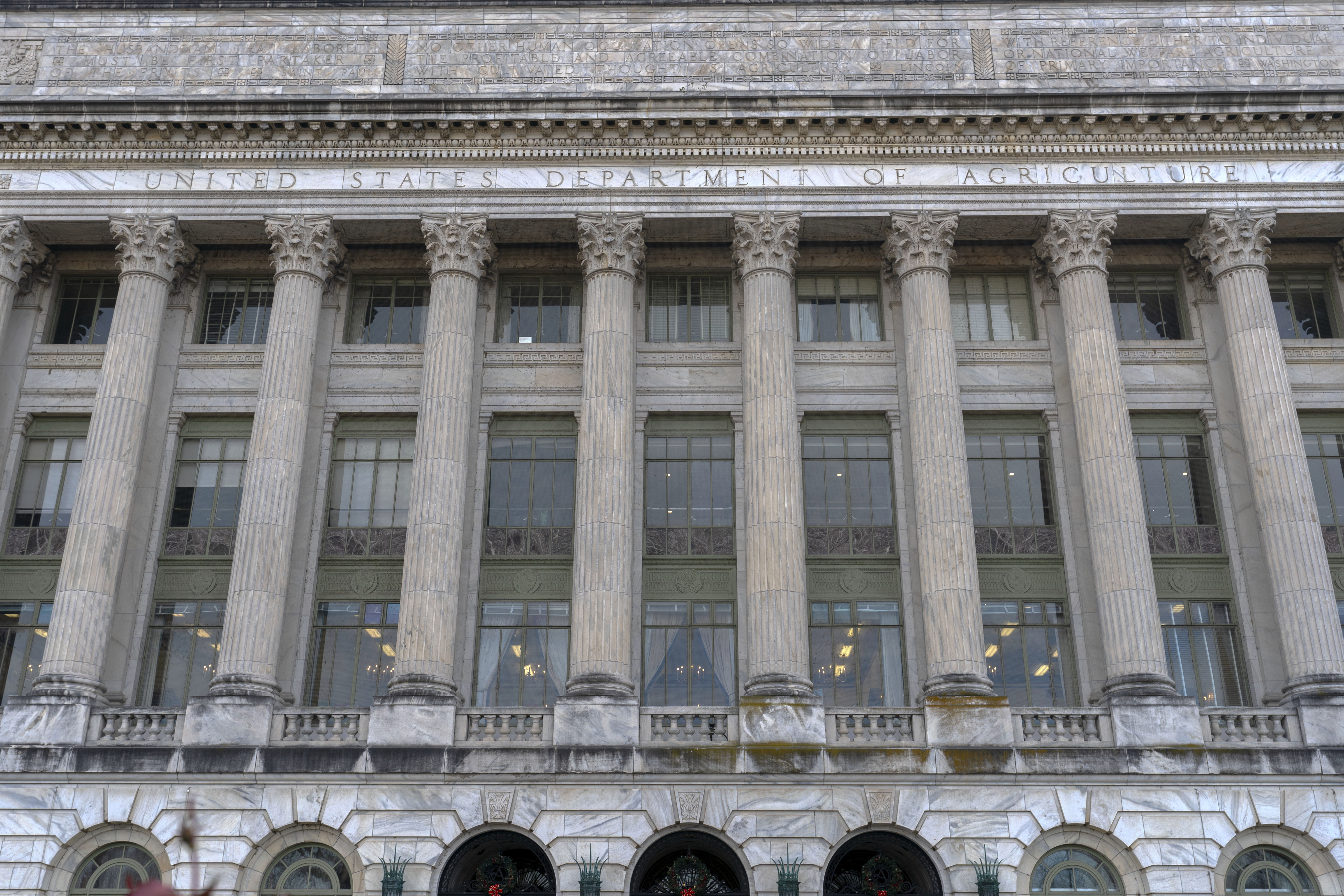 FILE - The U.S. Department of Agriculture building stands in Washington, Dec. 7, 2024. (AP Photo/Jose Luis Magana, File)