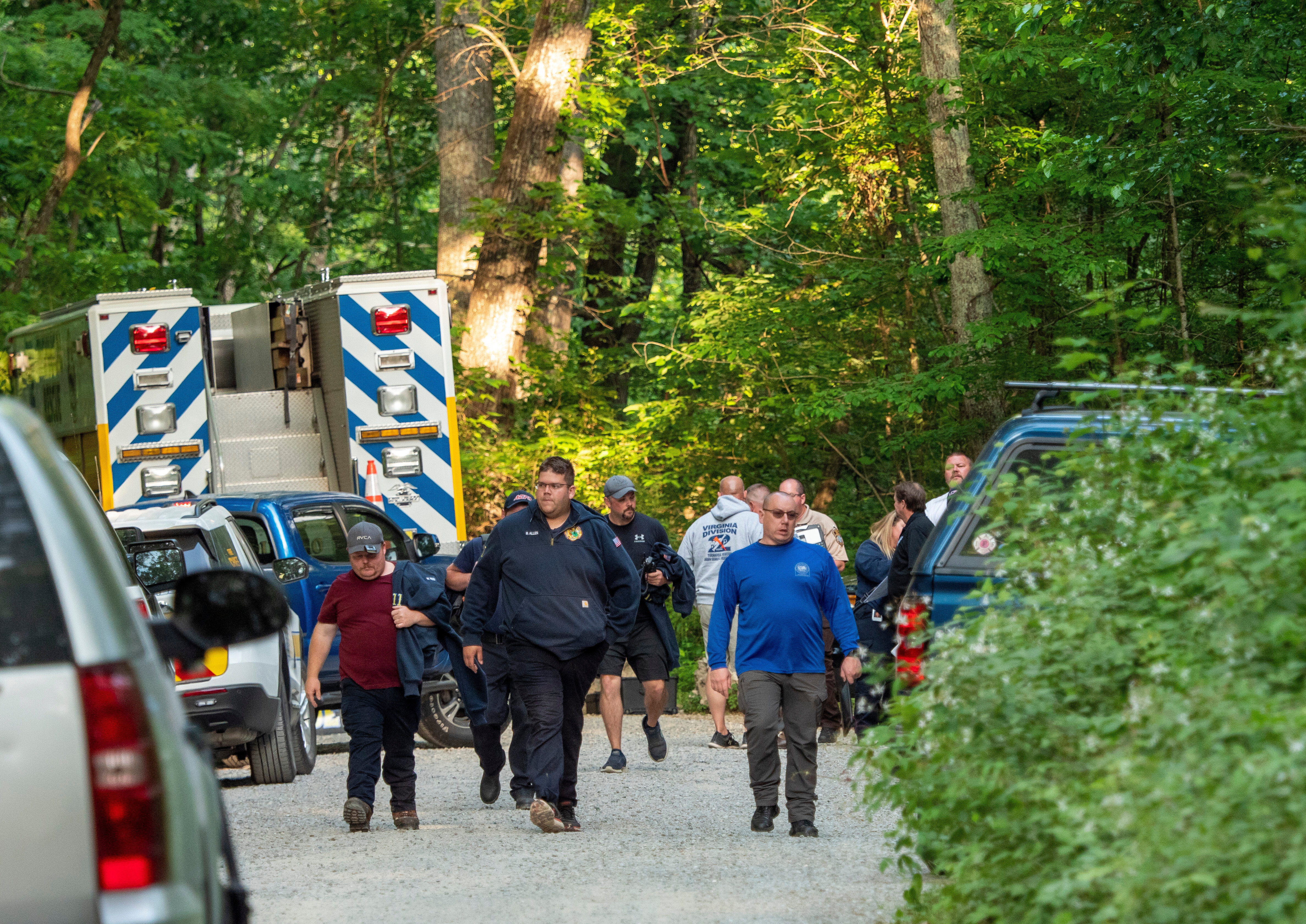 FILE - Search and rescue teams leave the command post at St. Mary's Wilderness en route to the Blue Ridge Parkway to search for the site where a Cessna Citation crashed in the mountainous terrain near Montebello, Va., June 4, 2023. (Randall K. Wolf via AP, File)