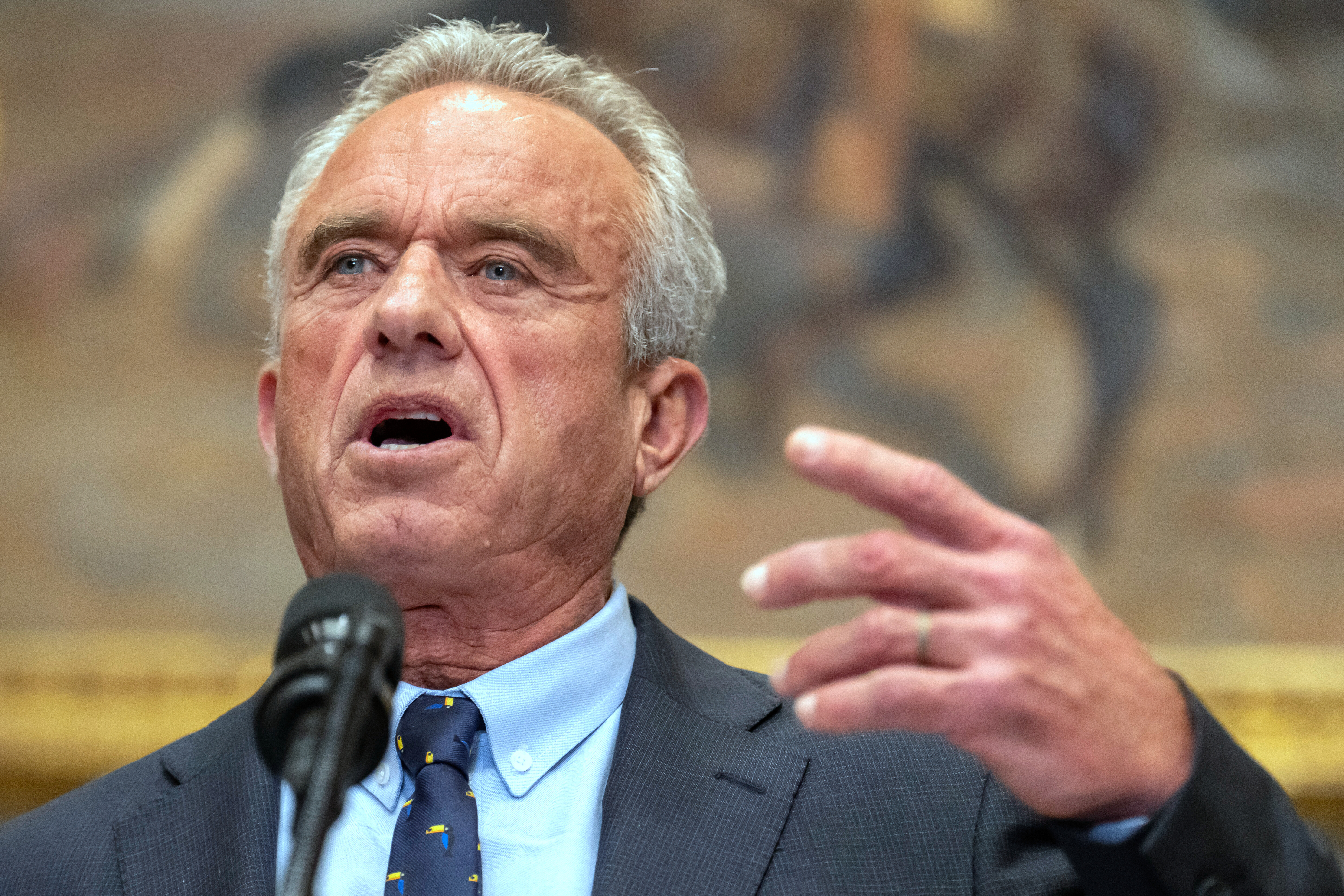 Health and Human Services Secretary Robert F. Kennedy Jr. speaks during an event in the Roosevelt Room at the White House, Monday, May 12, 2025, in Washington. (AP Photo/Mark Schiefelbein)