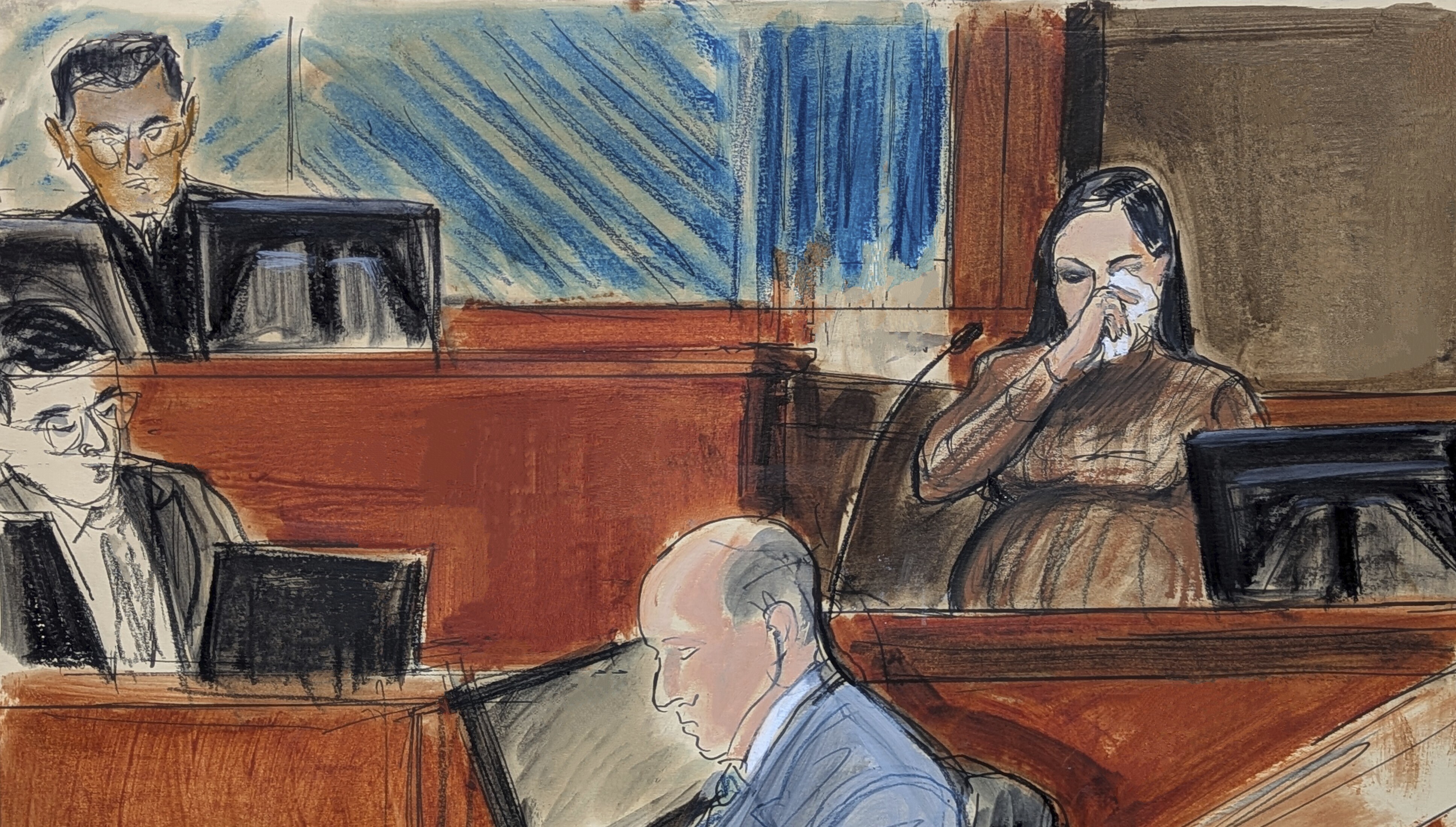 Cassie Ventura wipes tears from her eye while testifying in Manhattan federal court, Tuesday, May 13, 2025, in New York. (Elizabeth Williams via AP)
