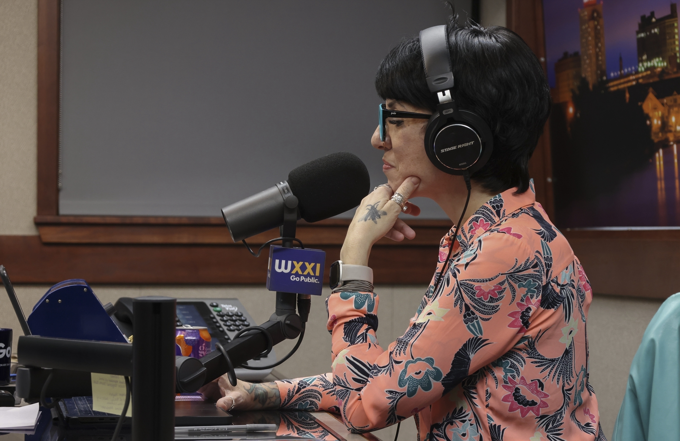 Jasmin Singer hosts her radio show, "Environmental Connections," on Friday, March 28, 2025, in Rochester, N.Y. (Toni Duncan via AP)