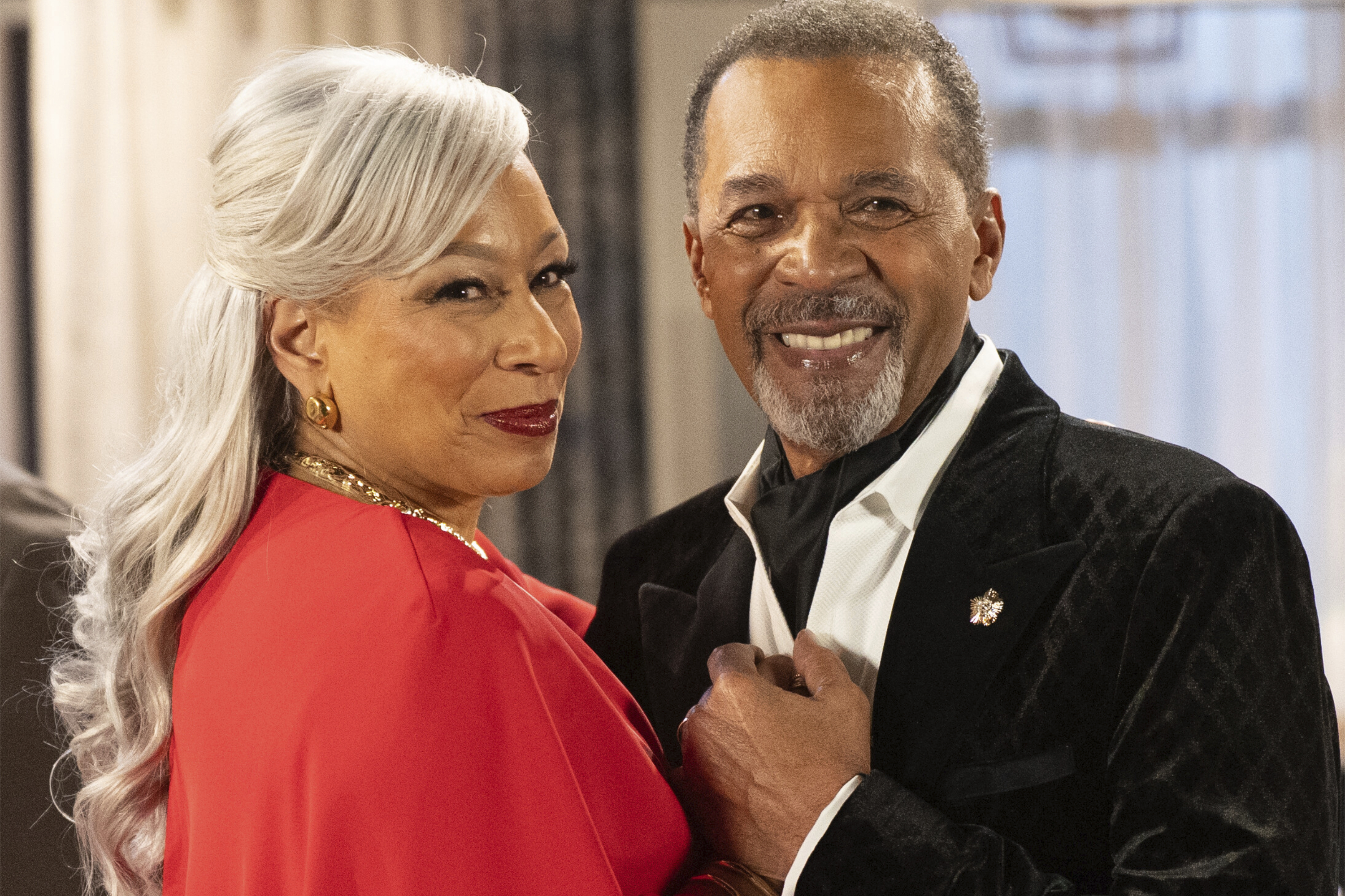 This image released by CBS shows Tamara Tunie as Anita Dupree, left, and Clifton Davis as Vernon Dupree in a scene from "Beyond the Gates.". (Quantrell Colbert/CBS via AP)